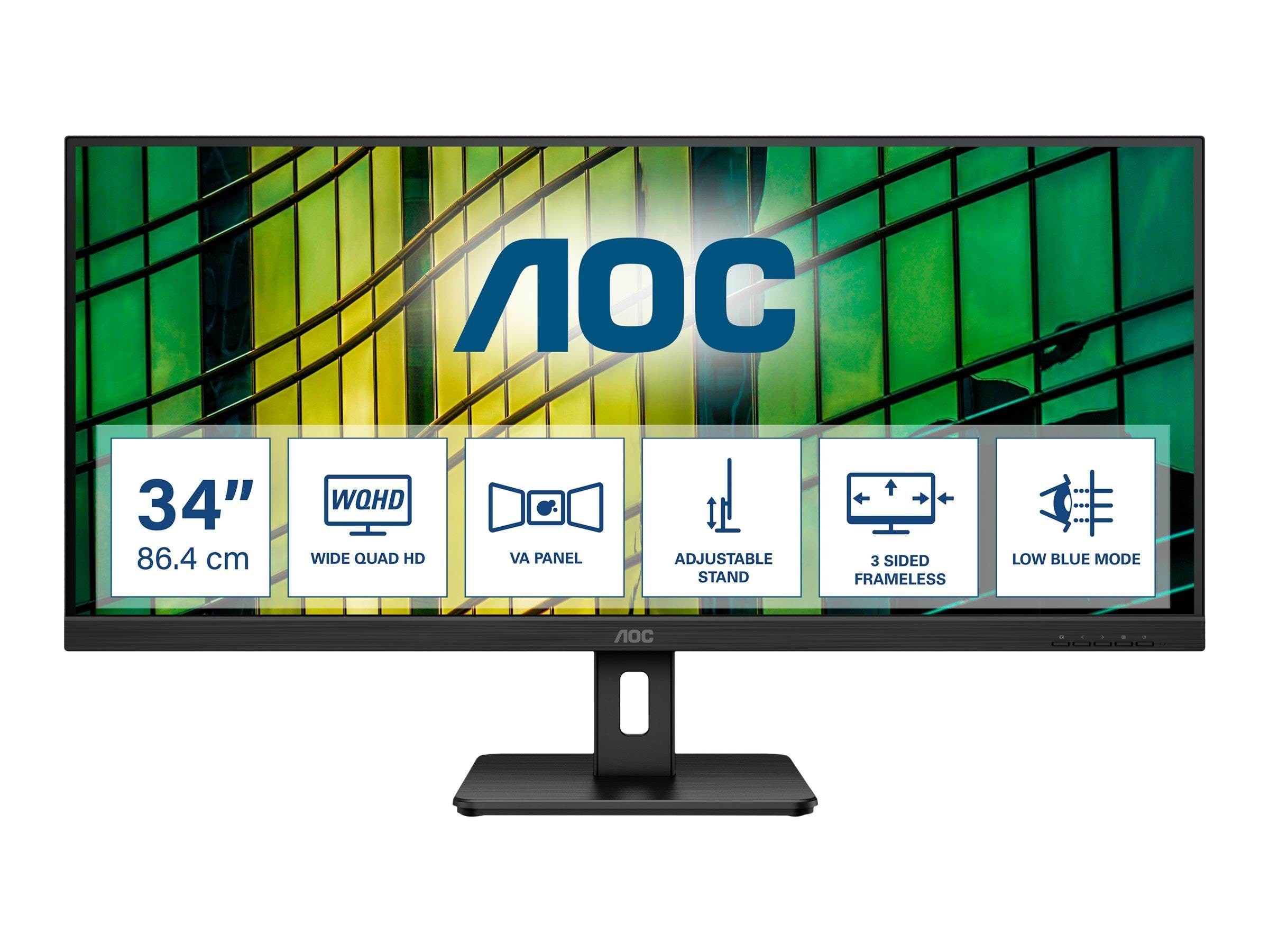 34" AOC U34E2M - 3440x1440 (UWQHD) - 100Hz - VA Computerskærm Black