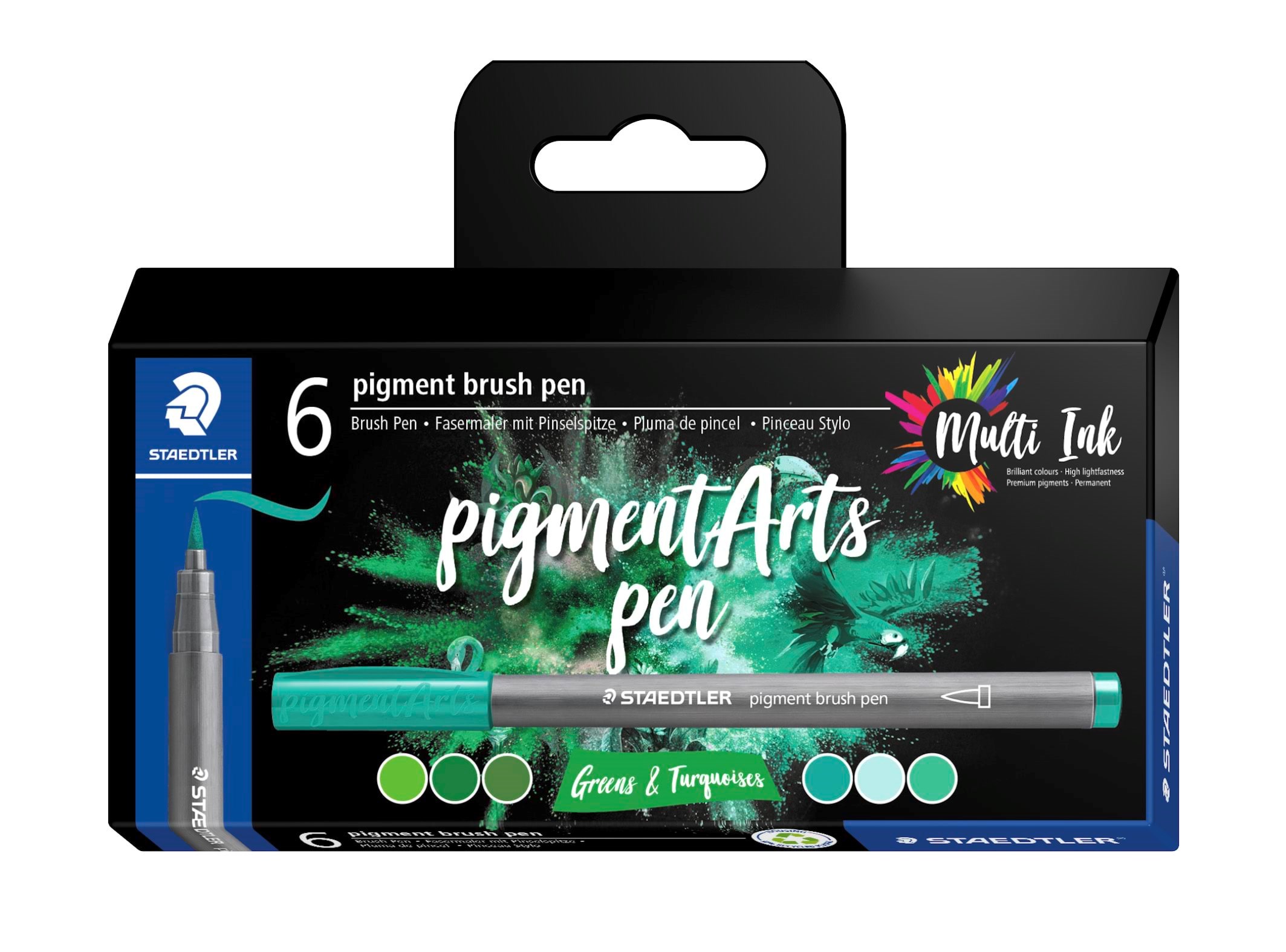 Staedtler Brush Pen Pigment Grøn&Turkis 6 Stk Tegneværktøj 371 C6-3