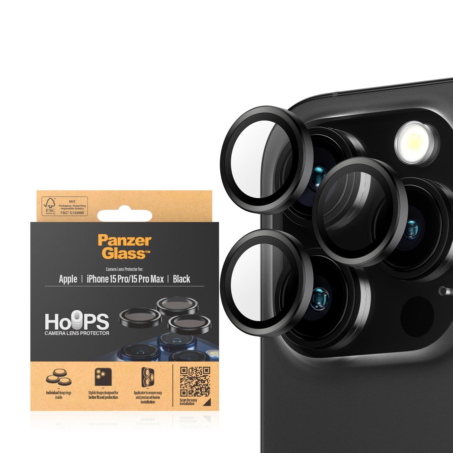 PanzerGlass Hoops Camera Lens Protector iPhone 15 Pro | 15 Pro Max | Black Metal