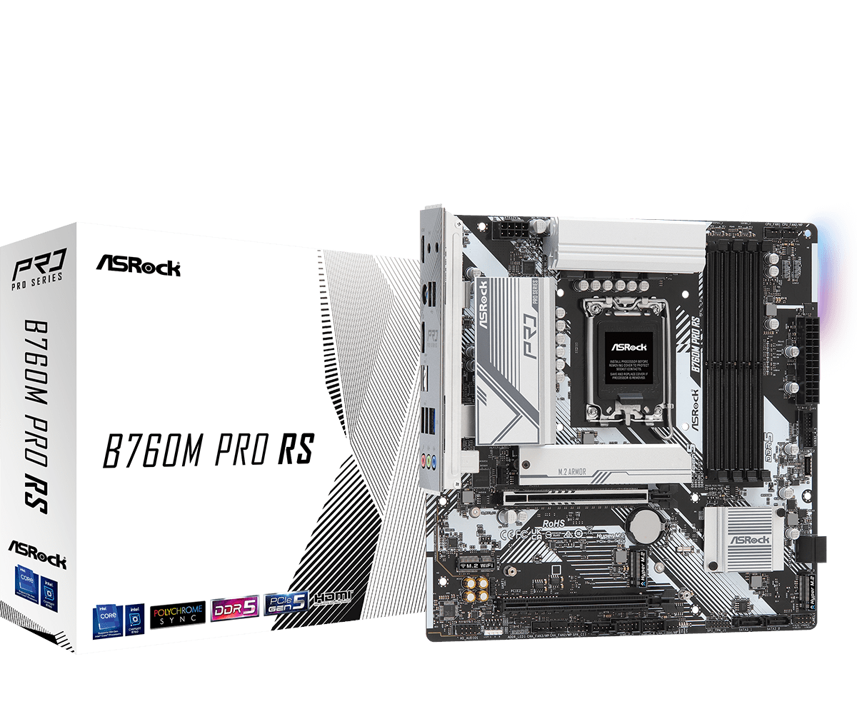 ASRock B760M PRO RS Bundkort - Intel B760 - Intel LGA1700 - DDR5 RAM - Micro-ATX Bundkort 90-MXBLH0-A0UAYZ