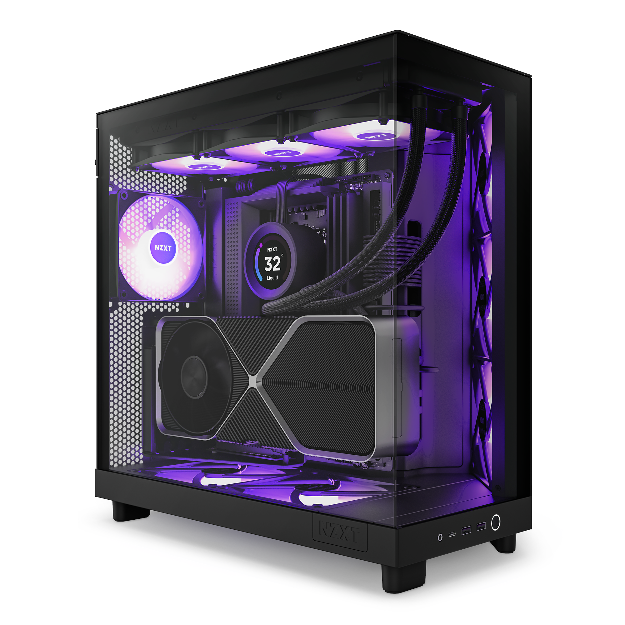 NZXT H6 Flow Compact Dual Chamber with RGB - Matte Black - Kabinet - Miditower - Sort