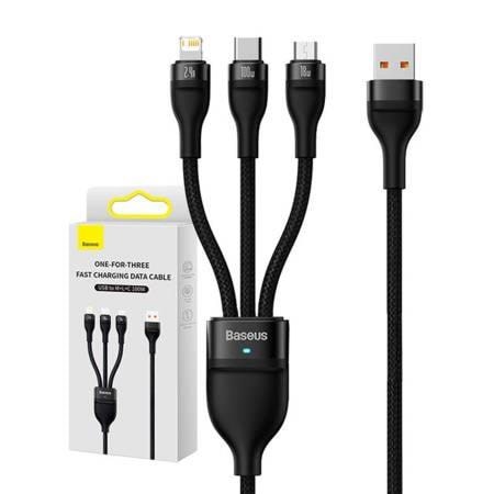 Baseus 3in1 USB cable Flash Series USB-C + micro USB + Lightning 100W 1.2m (black)