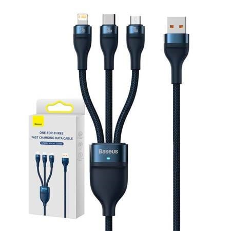 Baseus 3in1 USB cable Flash Series USB-C + micro USB + Lightning 100W 1.2m (blue) Usb Kabel Blå CASS030003