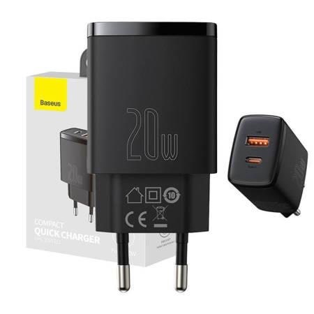 Baseus Compact USB/USB Type C Fast Charger 20W 3A Power Delivery Quick Charge 3.0 Black (CCXJ-B01) Mobil Oplader