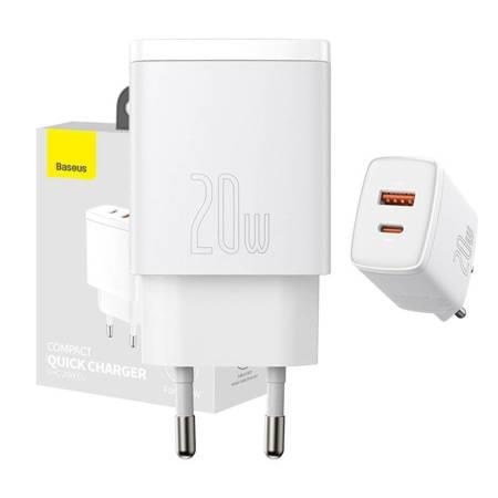 Baseus Compact Quick Charger USB USB-C 20W (white) Mobil Oplader 6953156207240