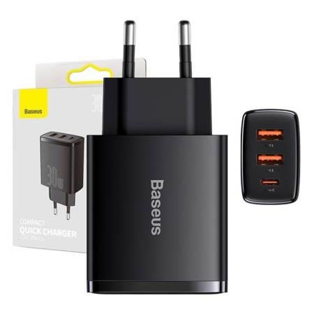 Baseus Compact Quick Charger 2×USB-A + USB-C PD 3A 30W - Black Mobil Oplader CCXJ-E01