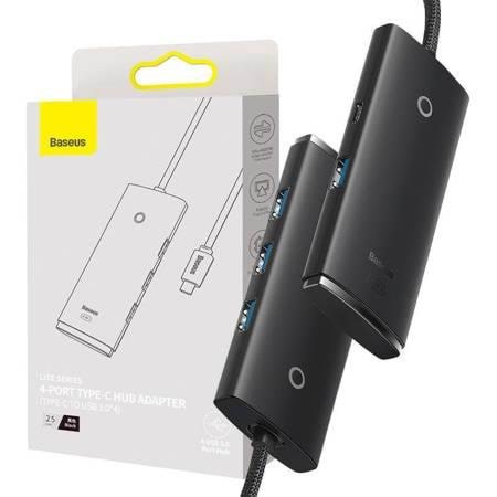 Baseus Lite Series Hub 4in1 USB-C to 4x USB 3.0 + USB-C 25cm (Black) USB hub - USB 3.0 - 4 ports - Sort