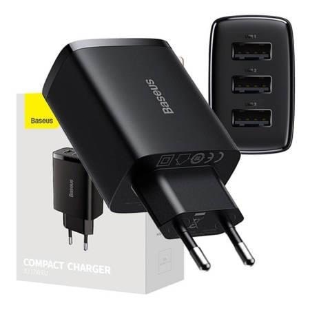 Baseus Compact Quick Charger 3x USB 17W (Black) Strømkabel Sort CCXJ020101