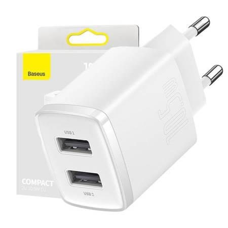 Baseus Compact Quick Charger 2x USB 10.5W (white) Mobil Oplader Hvid CCXJ010202