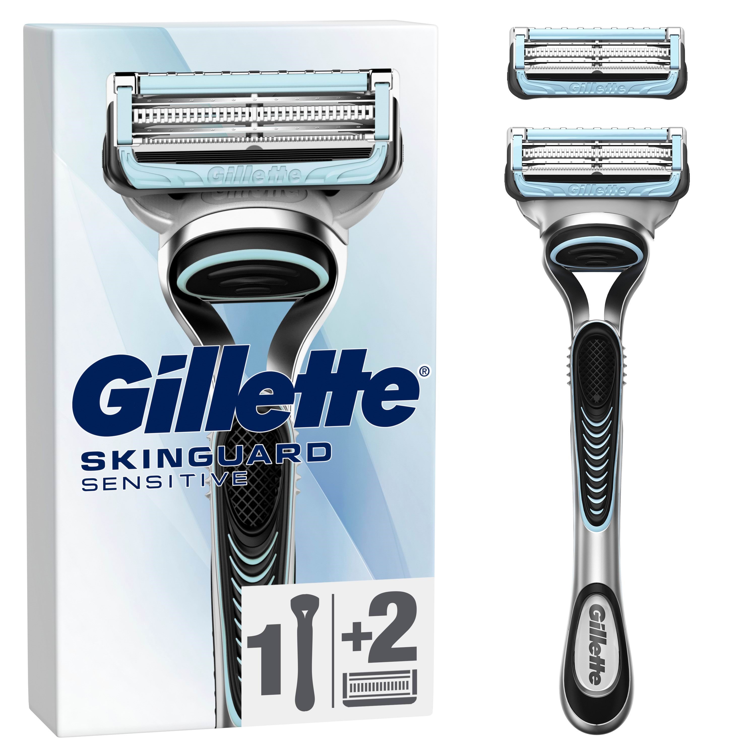 Gillette Skinguard Sensitive Razor Handle + 2 blades Barbergrej 8001090613646