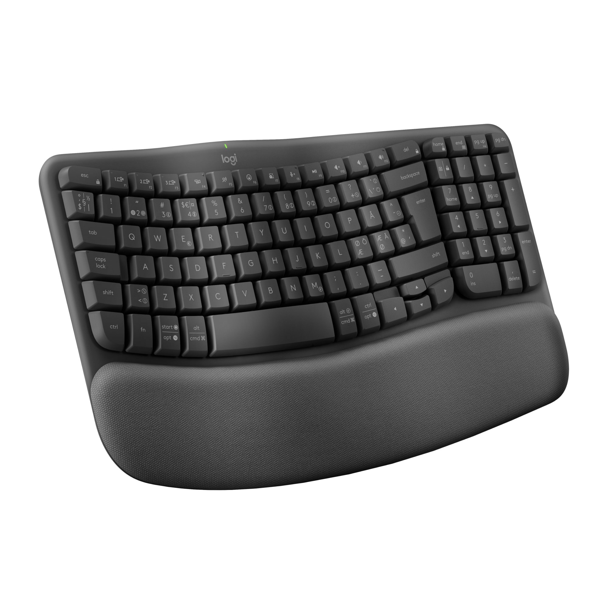 Logitech Wave Keys - Graphite - ND - Ergonomisk tastatur - Nordisk - Sort