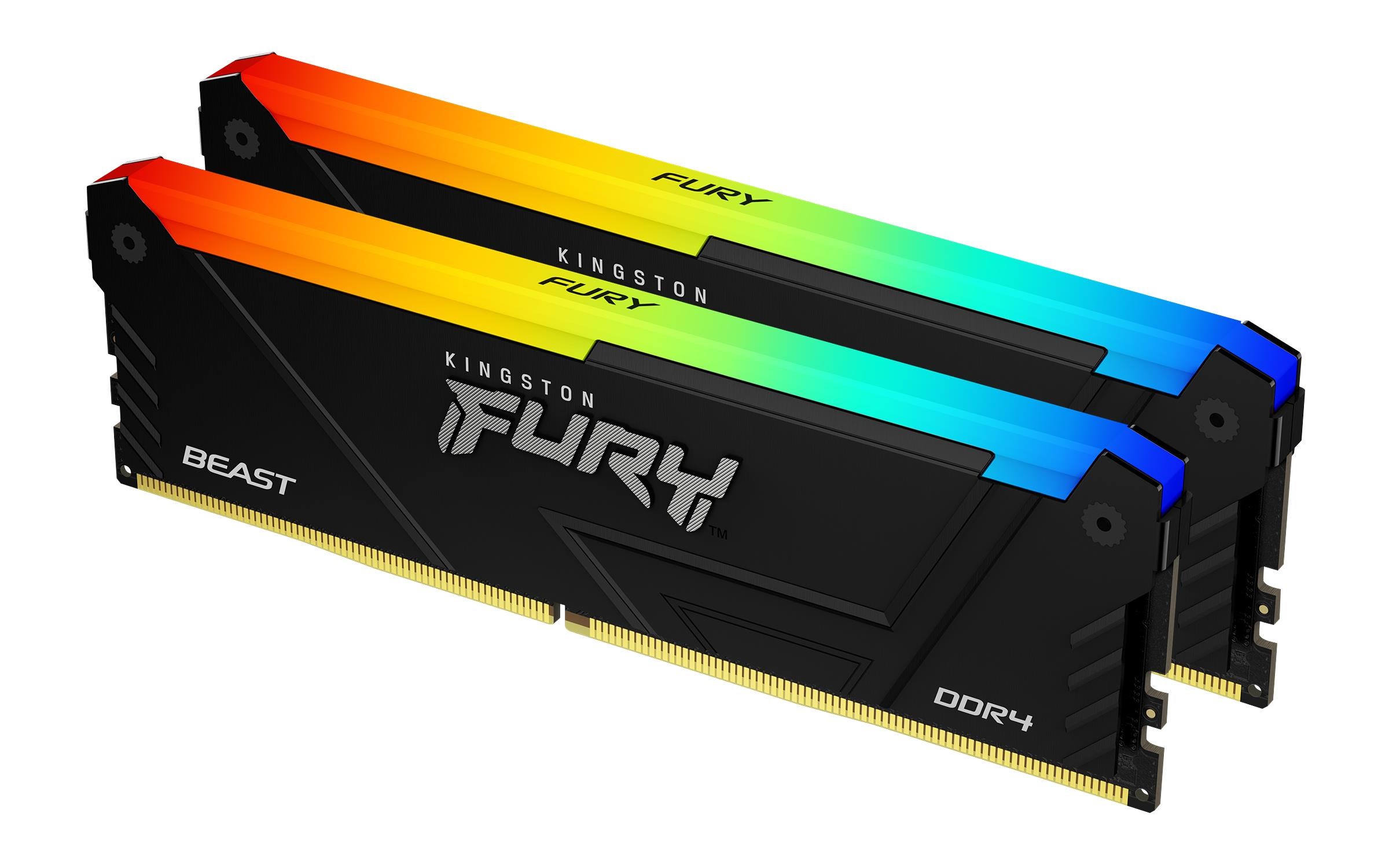 Kingston FURY Beast RGB DDR4-3200 - 32GB - CL16 - Dual Channel (2 pcs) - Intel XMP - Sort Ram KF432C16BB2AK2/32