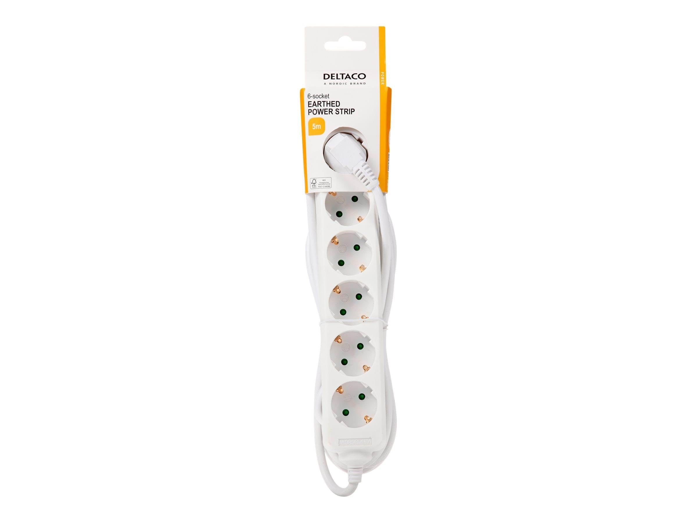Deltaco GT-0602 - power strip - 3680 Watt Strømkabel Hvid