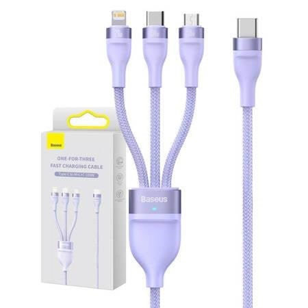 Baseus 3in1 USB-C cable Flash Series 2 USB-C + micro USB + Lightning 100W 1.5m (purple) Usb Kabel Lilla CASS030205