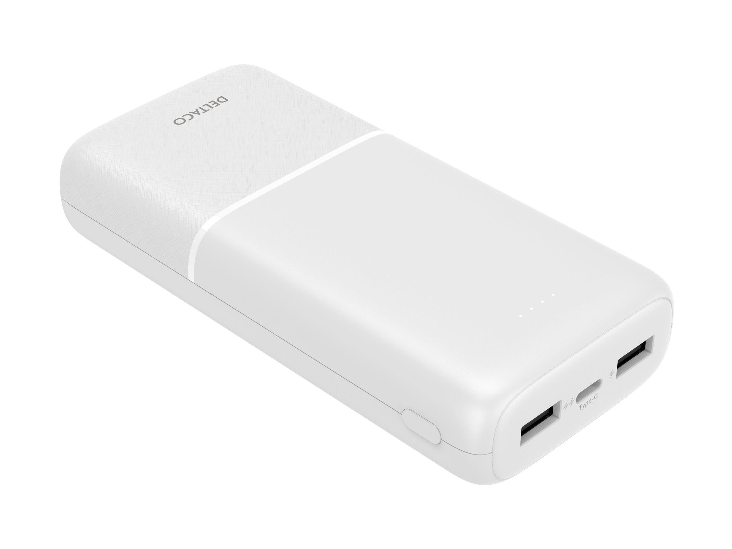 Deltaco PB-C1006 Powerbank | 2x USB-A | 1x USB-C | White - 20000 mAh Powerbank Hvid