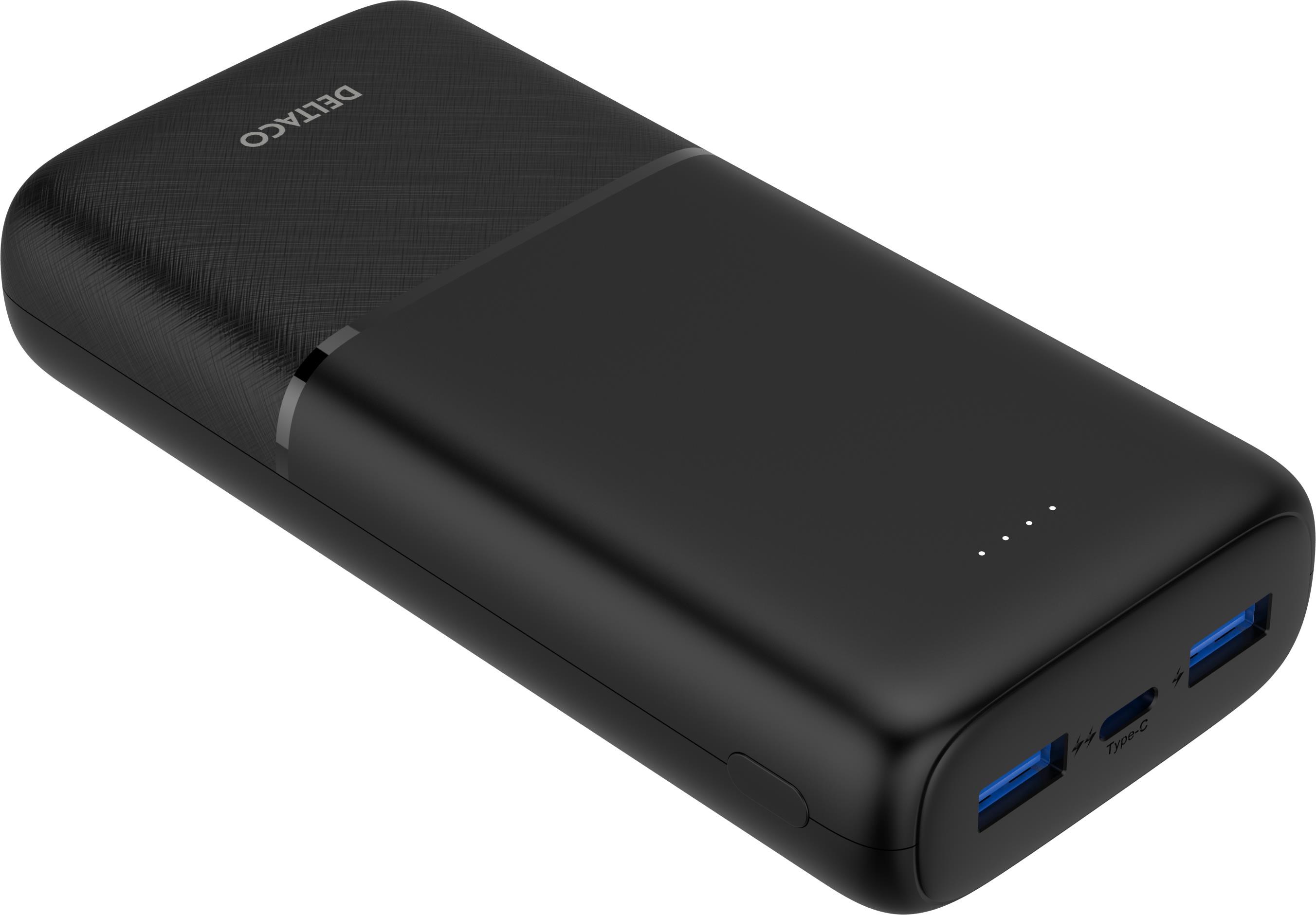 Deltaco PB-C1008 Powerbank | 2x USB-A + 1x USB-C | PD | Black - 20000 mAh Powerbank Sort