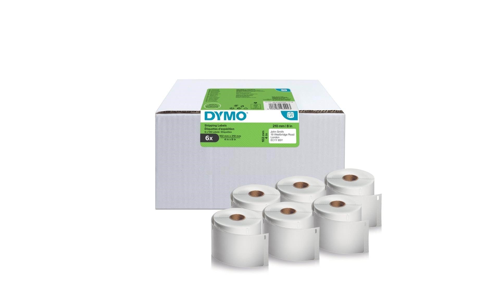 DYMO LabelWriter ekstra store forsendelsesetiketter | 102mm x 210mm | 6 ruller x 140 stk Fotopapir 2177565