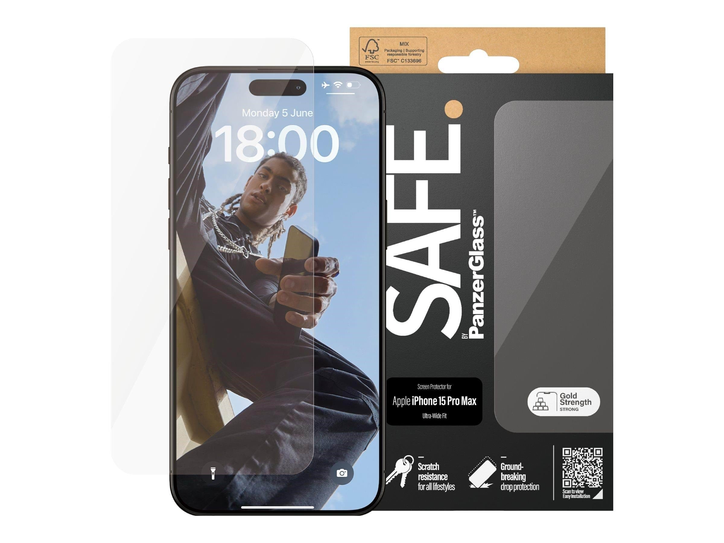 SAFE by PanzerGlass Screen Protector iPhone 15 Pro Max | Ultra-Wide Fit