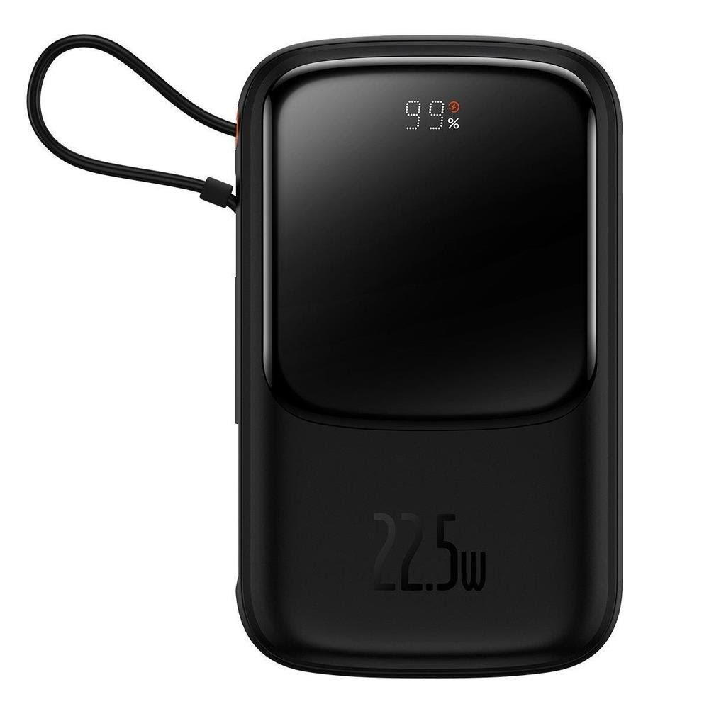 Baseus Qpow Digital Display Fast Charging Power Bank 10000mAh 22.5W QC/PD/SCP/FCP with Built-in USB-C Cable Black - 10000 mAh