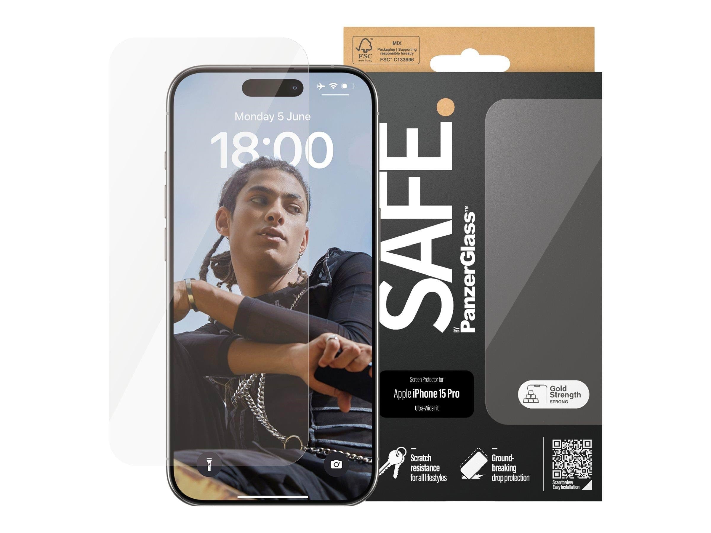 SAFE by PanzerGlass Screen Protector iPhone 15 Pro | Ultra-Wide Fit Beskyttelsesglas SAFE95535