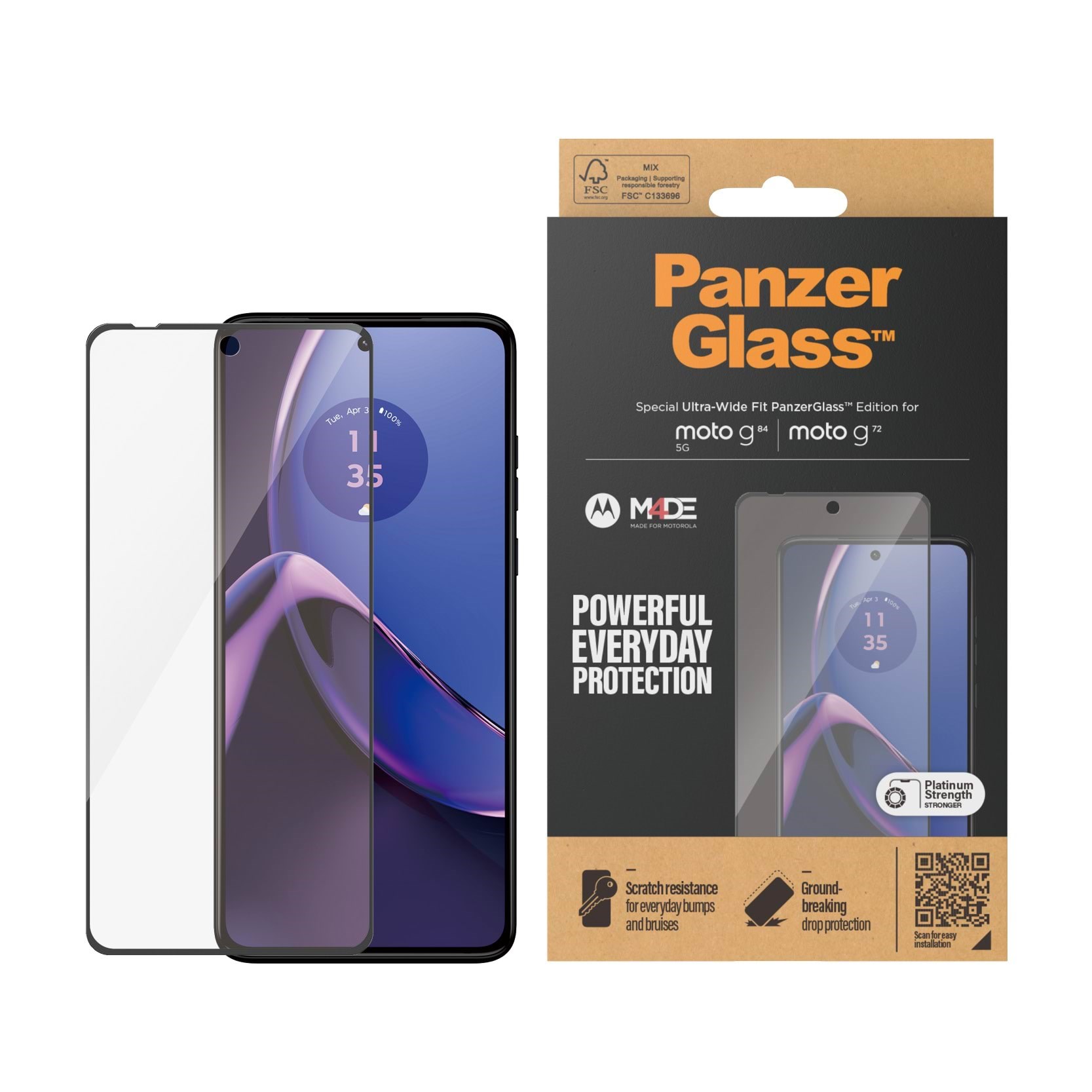 PanzerGlass Screen Protector Motorola moto g84 | g72 | Ultra-Wide Fit Beskyttelsesglas PANZER6582