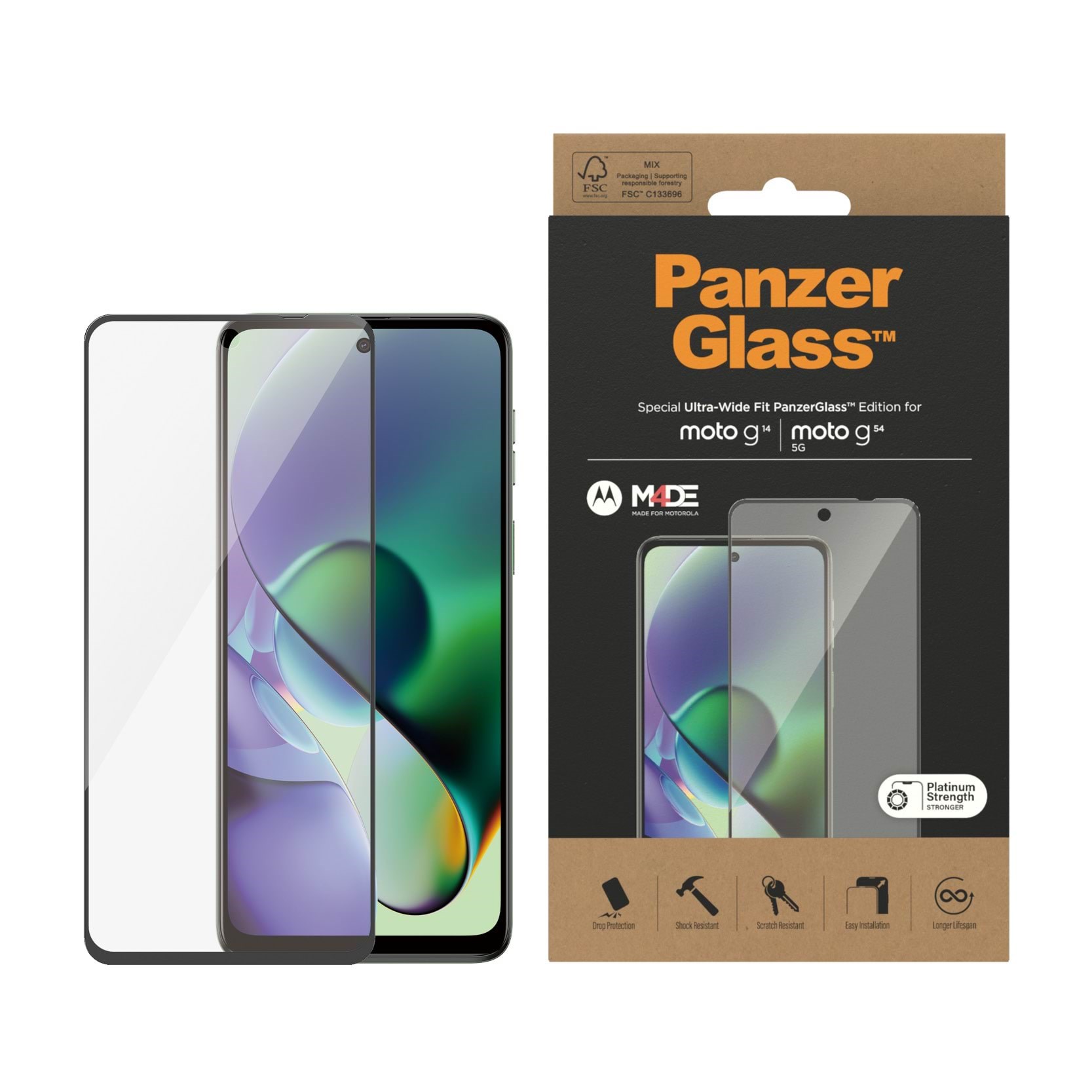 PanzerGlass Screen Protector Motorola G14 | G54 5G | Ultra-Wide Fit Beskyttelsesglas PANZER6581