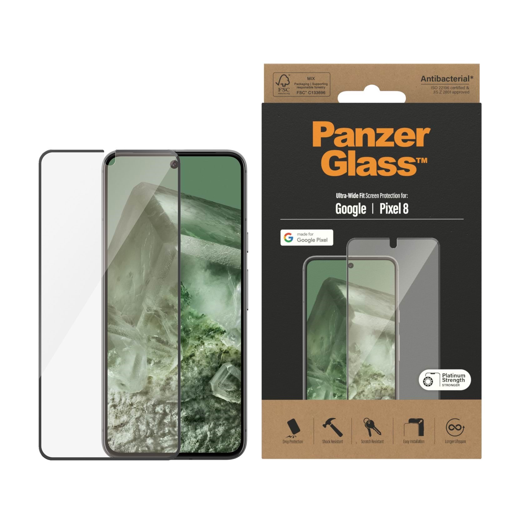 PanzerGlass Screen Protector Google Pixel 8 | Ultra-Wide Fit Beskyttelsesglas PANZER4779