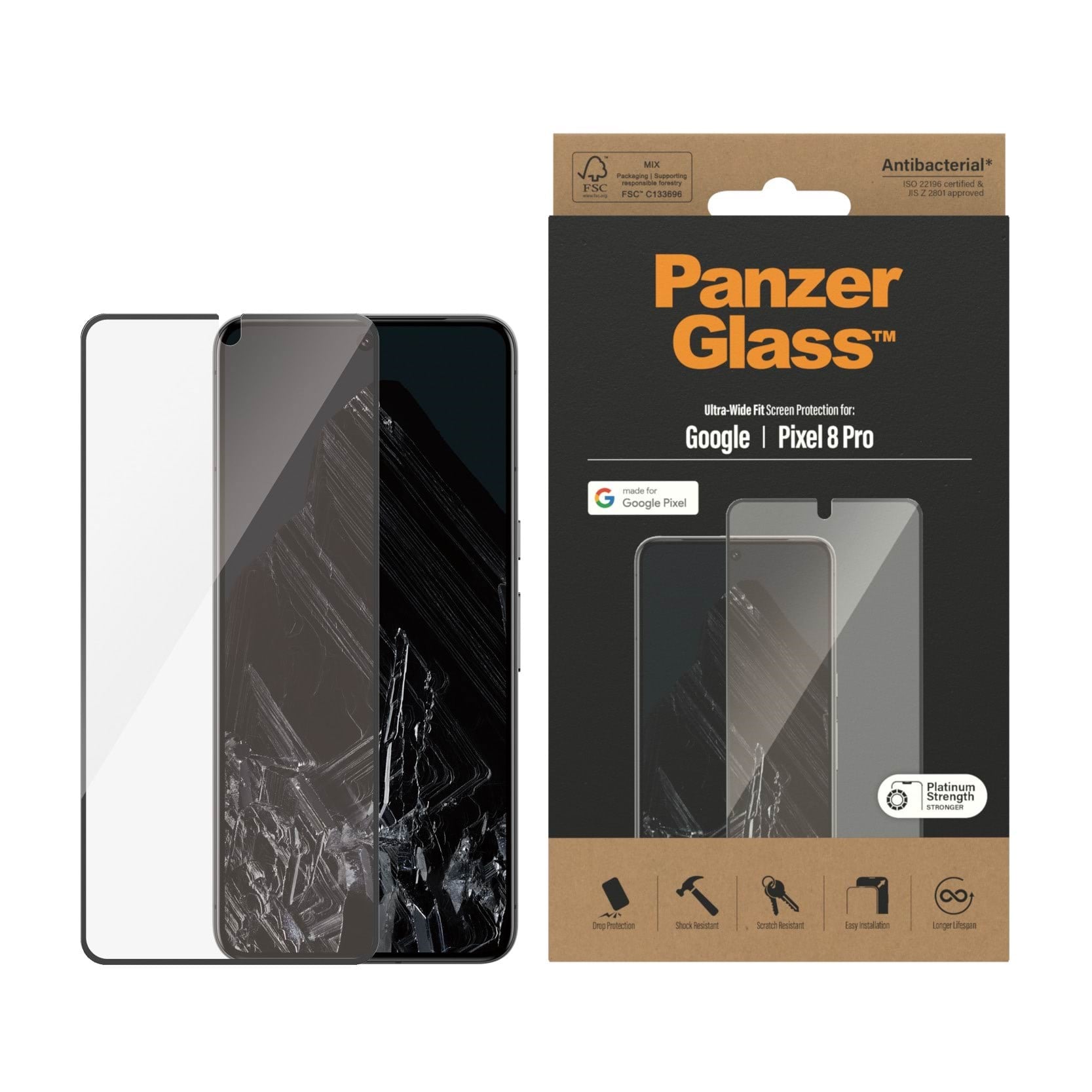 PanzerGlass Screen Protector Google Pixel 8 Pro | Ultra-Wide Fit Beskyttelsesglas PANZER4781