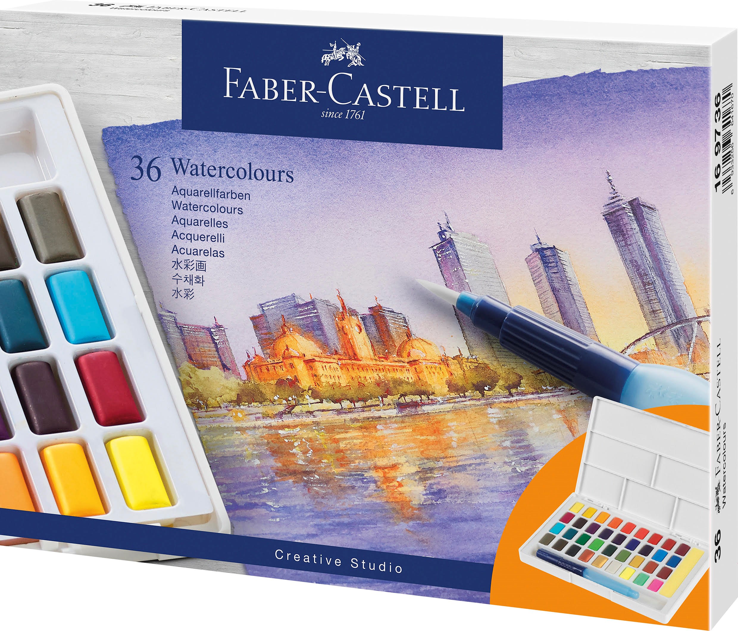 Faber-Castell Watercolour 36 ass i palette+water brush Tegneværktøj 169736