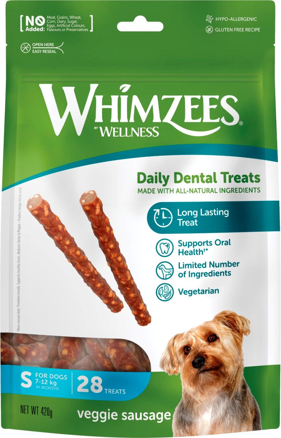 Whimzees Veggie Pølse S, pose m/28 stk. (WHZ324) Hundeudstyr 380907
