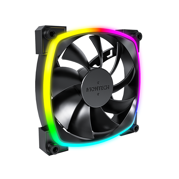 Montech AX120 PWM BK - Kabinet køler - 120mm - Sort med RGB LED lys - 27 dBA Kabinetkøler