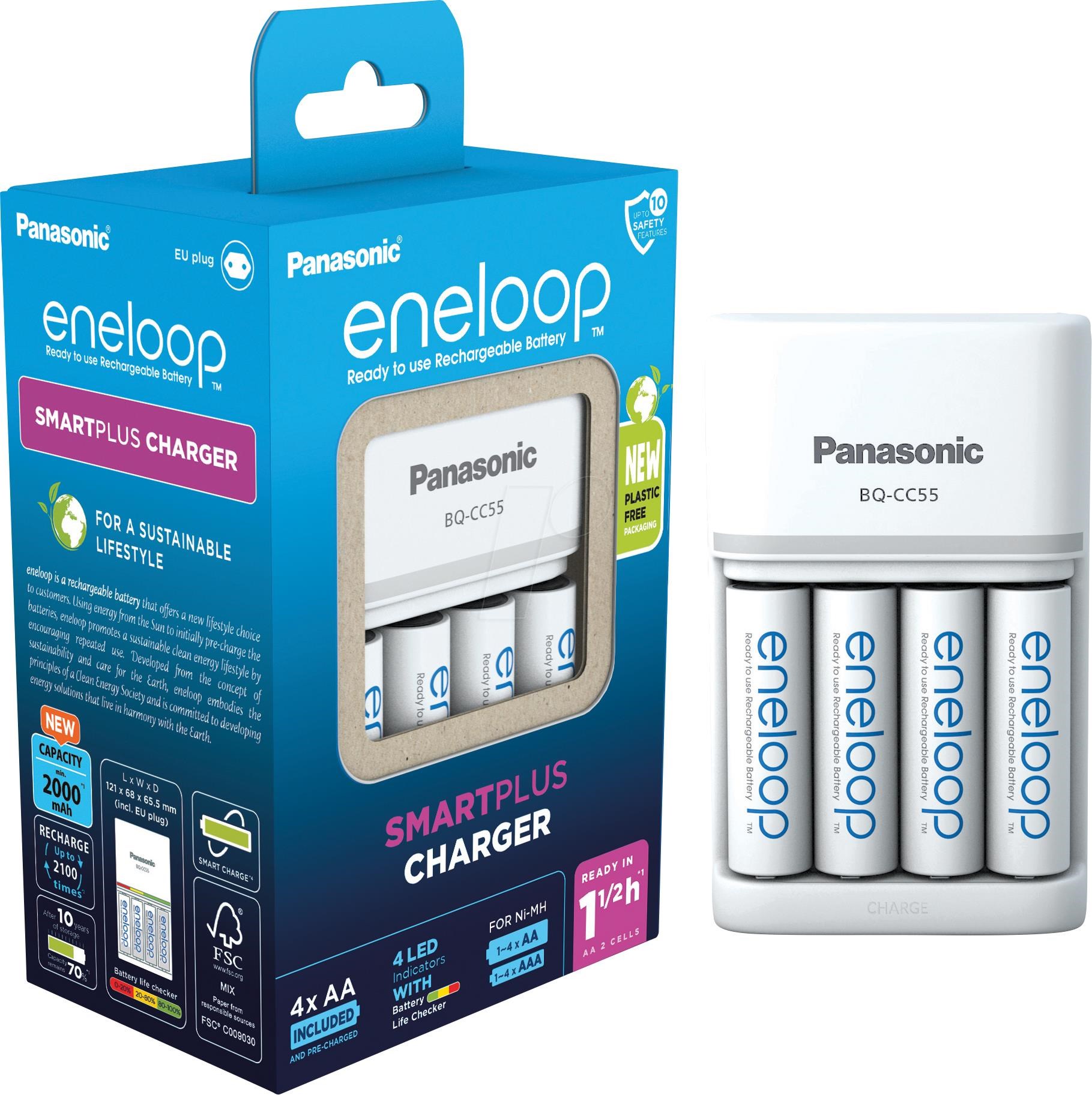 Panasonic eneloop BQ-CC55 battery charger - 4 x AA type - NiMH Batteri K-KJ55MCD40E