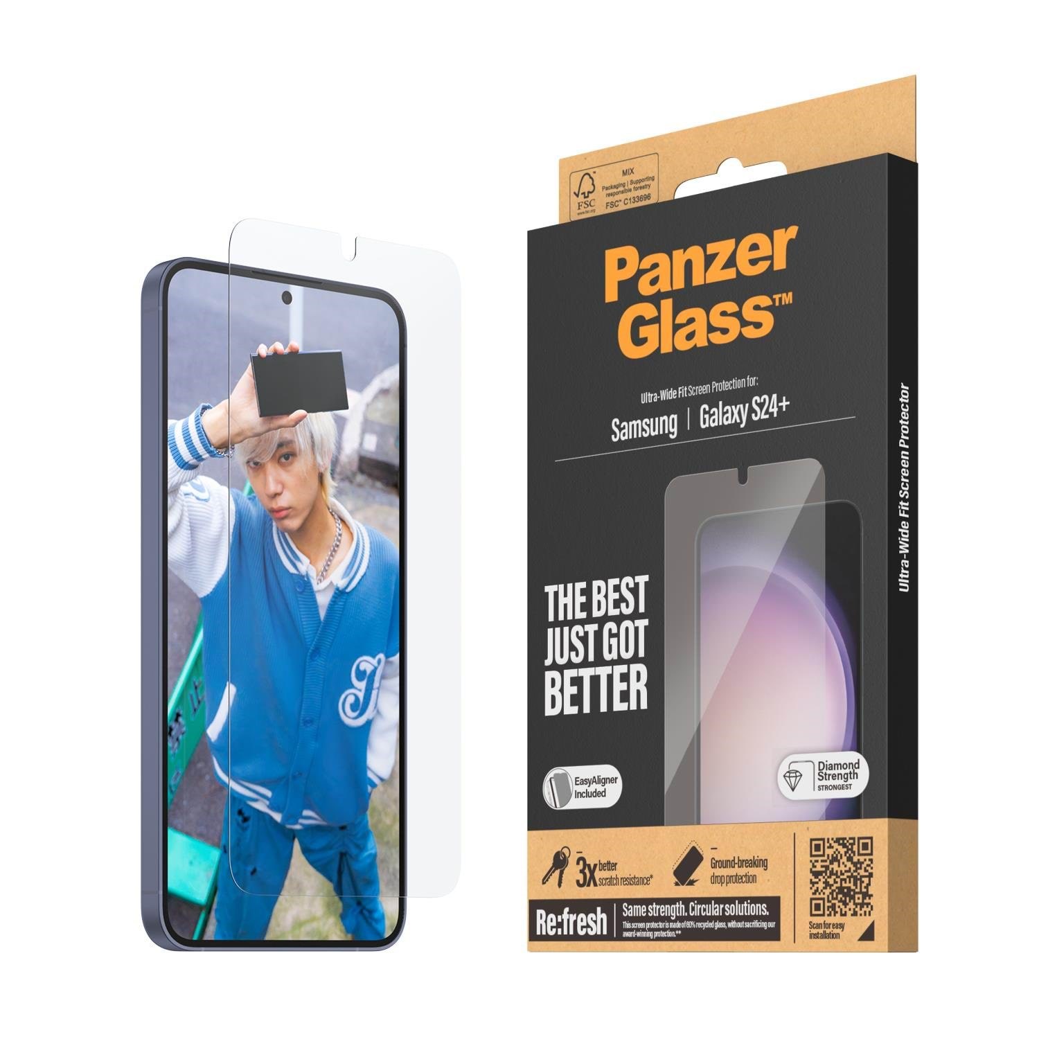 PanzerGlass Screen Protector Samsung Galaxy S24 Plus | Ultra-Wide Fit w. EasyAligner Beskyttelsesglas PANZER7351
