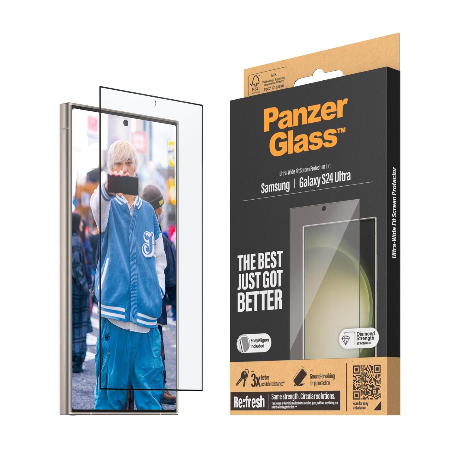 PanzerGlass Screen Protector Samsung Galaxy S24 Ultra | Ultra-Wide Fit w. EasyAligner Beskyttelsesglas PANZER7352