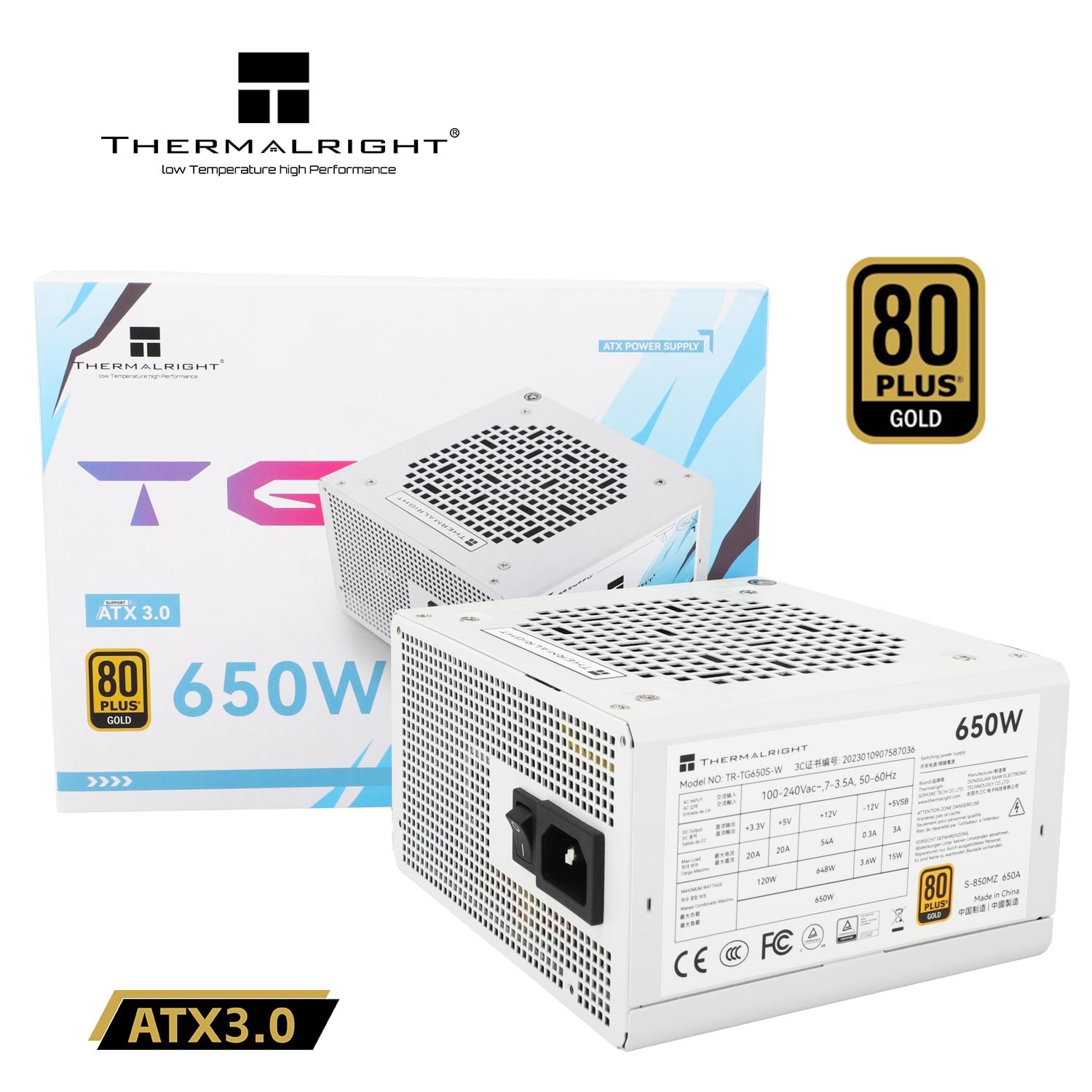Thermalright TG S (Non-Modular) Hvid - Strømforsyning - 650 Watt - 120 mm - ATX 3.0 - 80 Plus Gold certified