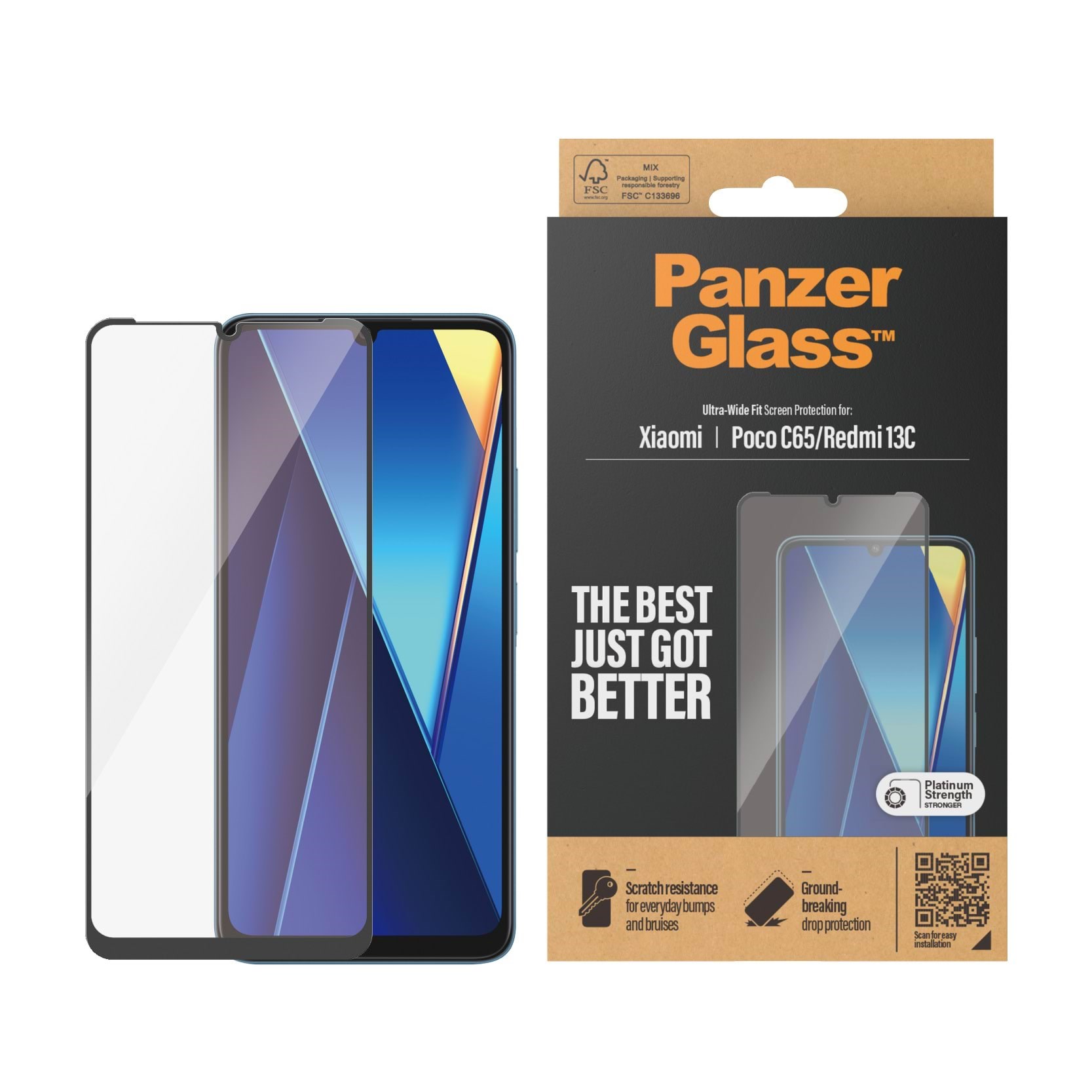 PanzerGlass Screen Protector Xiaomi Redmi 13C | Ultra-Wide Fit Beskyttelsesglas PANZER8073