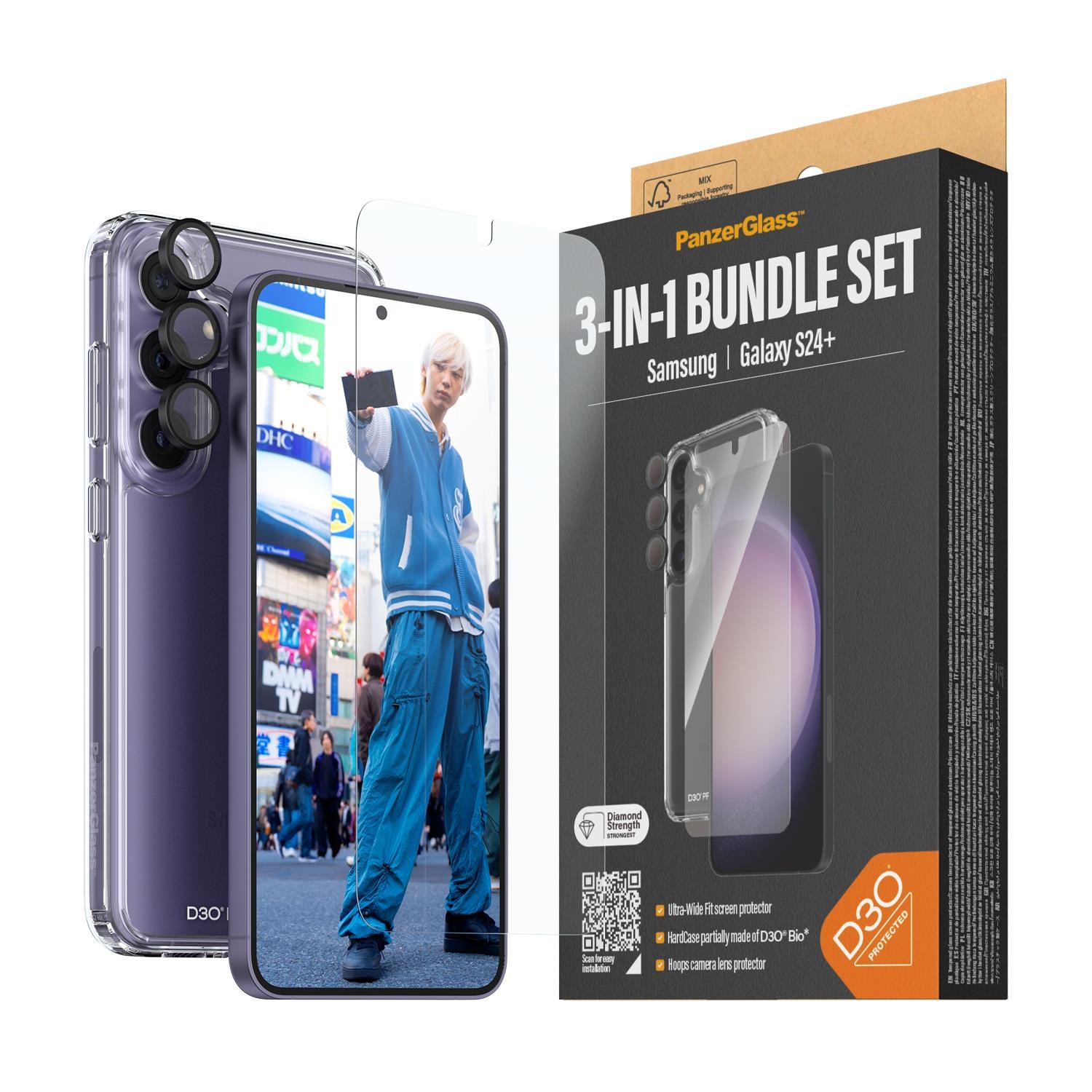 PanzerGlass 3-in-1 Protection Pack Samsung Galaxy S24 Plus | Ultra-Wide Fit w. EasyAligner Beskyttelsesglas PANZERB1211+7351