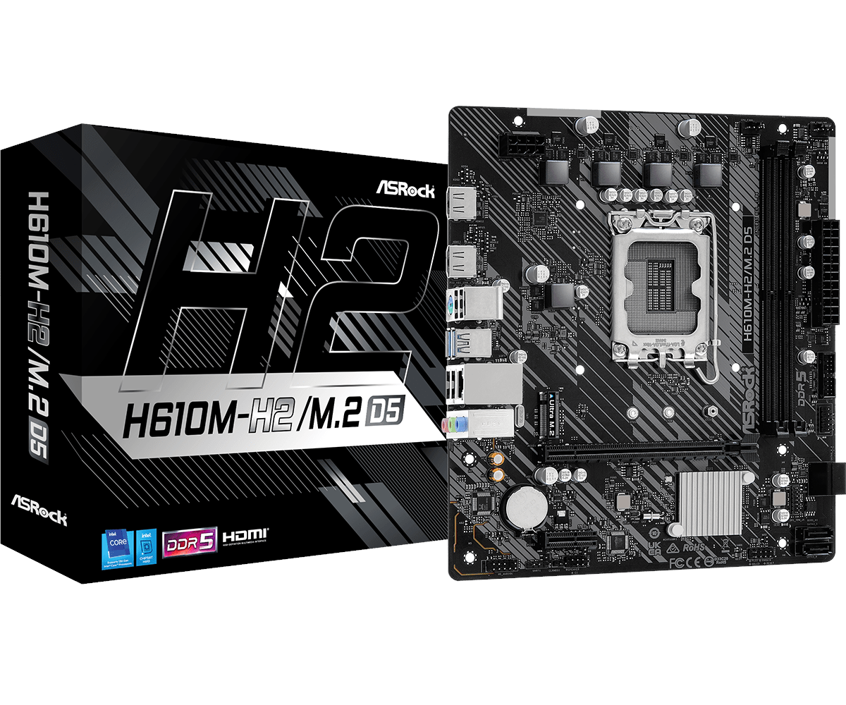 ASRock H610M-H2/M.2 D5 Bundkort - Intel H610 - Intel LGA1700 - DDR5 RAM - Micro-ATX Bundkort 90-MXBML0-A0UAYZ
