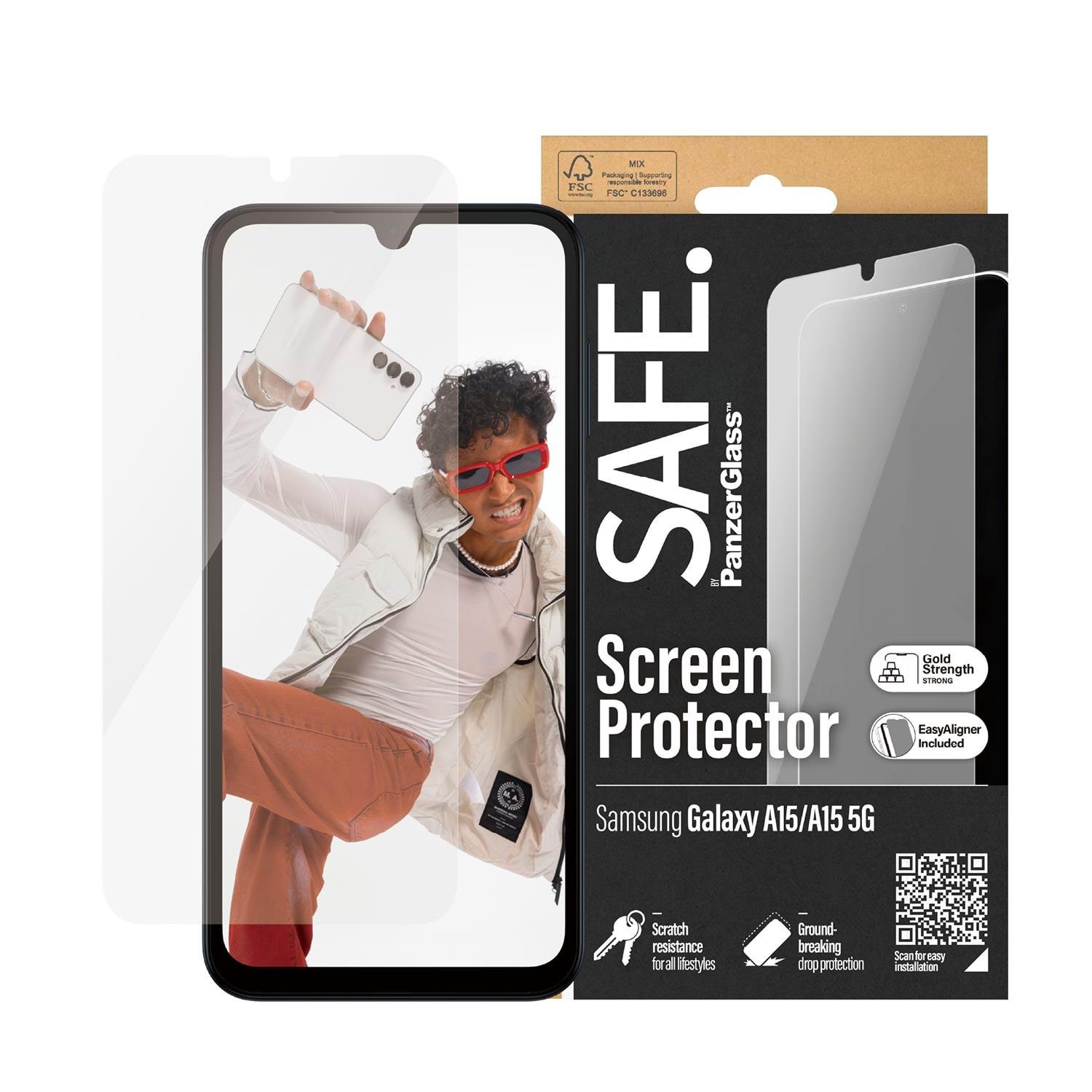 SAFE by PanzerGlass Screen Protector by Samsung Galaxy A15 | A15 5G | Ultra-Wide Fit w. EasyAligner Beskyttelsesglas SAFE95678