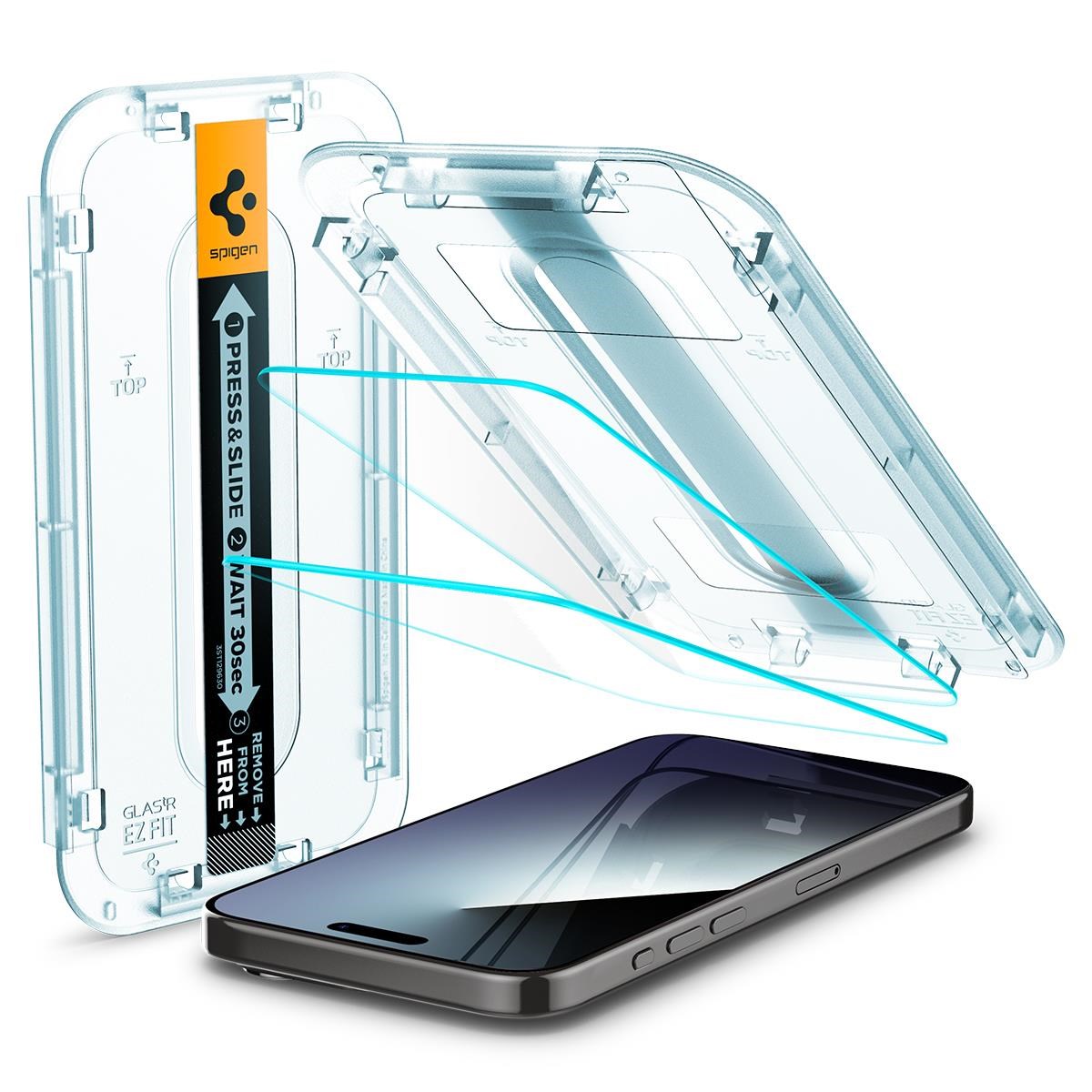 Spigen Glass tR EZ Fit 2 Pack - transparency - iPhone 15 Pro Max Beskyttelsesglas AGL06872