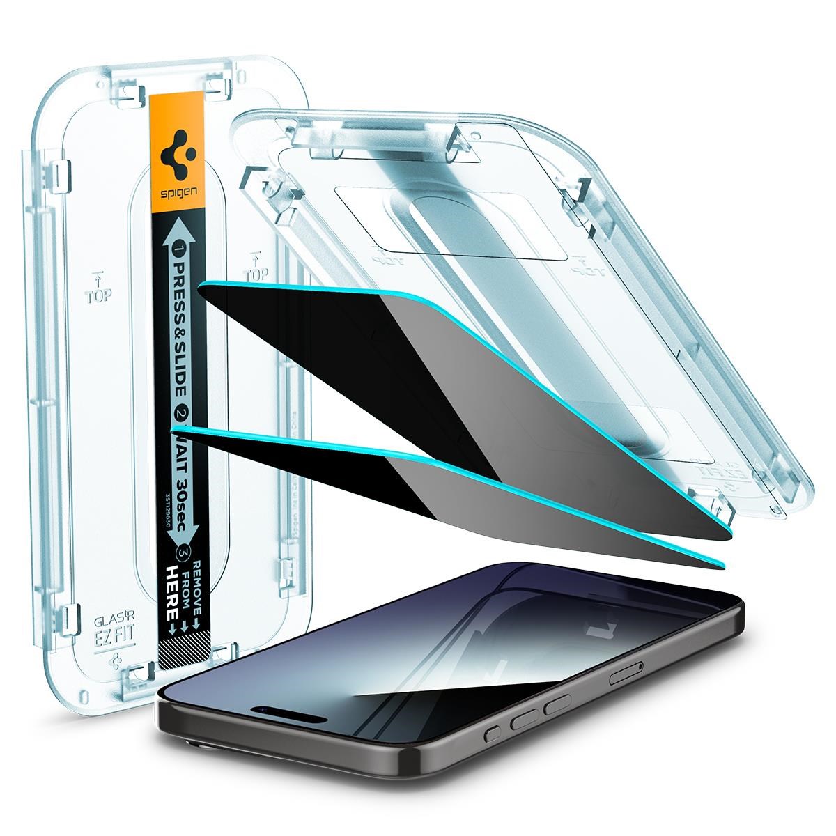 Spigen Glass tR EZ Fit (Privacy) 2 Pack - transparency - iPhone 15 Pro Beskyttelsesglas AGL06894