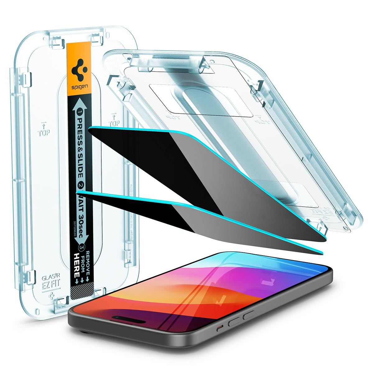 Spigen Glass tR EZ Fit (Privacy) 2 Pack - transparency - iPhone 16/15 Beskyttelsesglas AGL06905