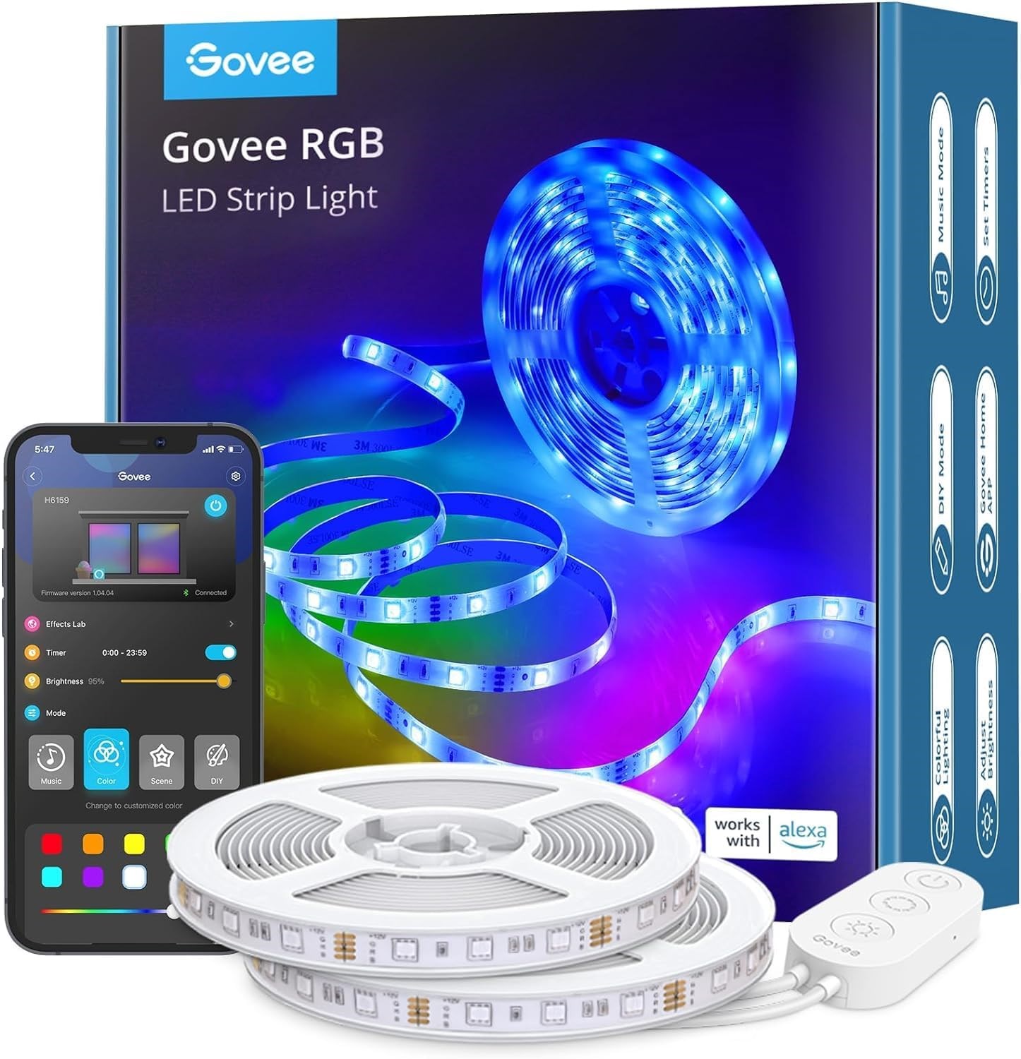 Govee RGB Smart Wi-Fi + Bluetooth LED Strip (10m) Smart Home H61103A3