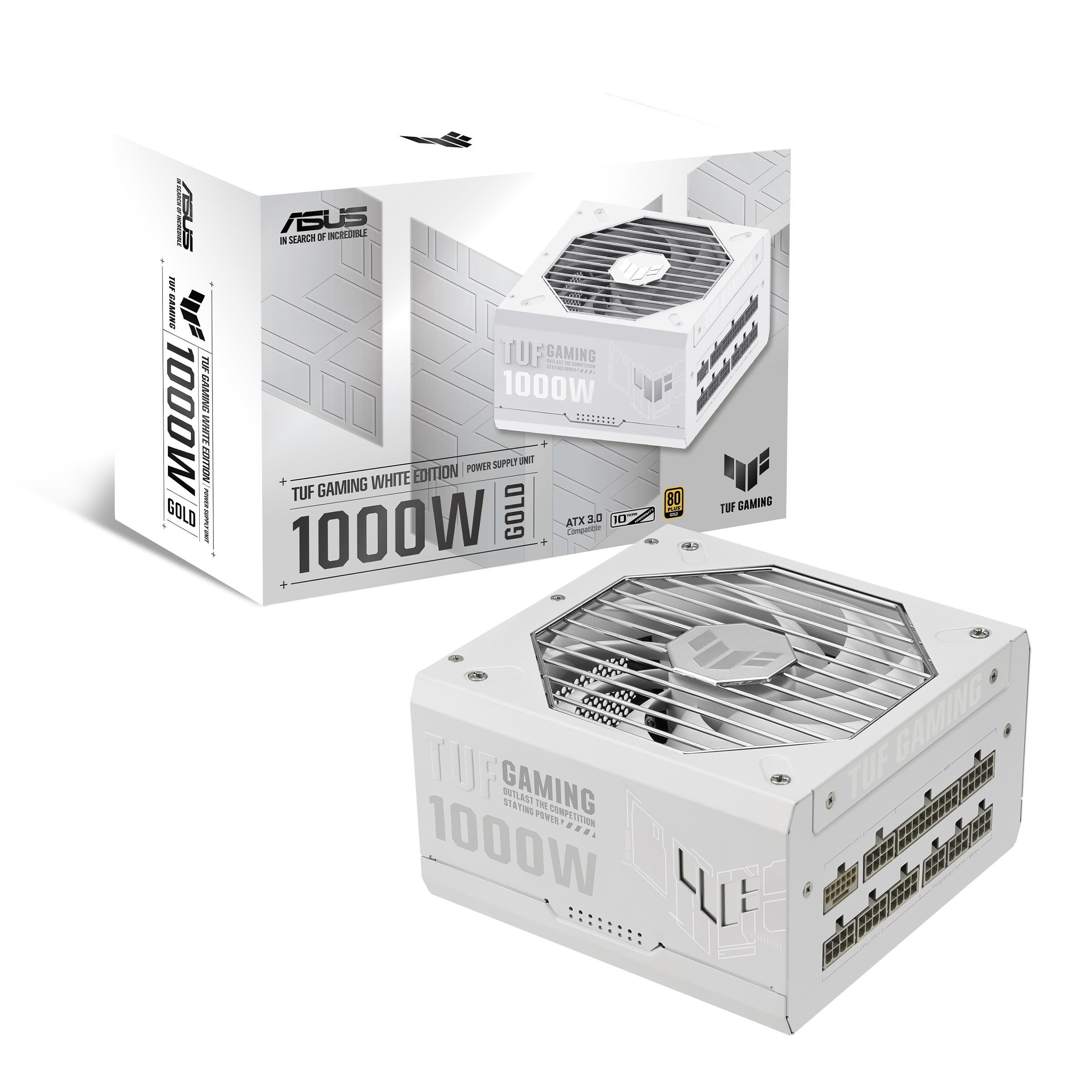 ASUS TUF GAMING 1000G - White Strømforsyning - 1000 Watt - 135 mm - ATX 3.1 - 80 Plus Gold certified Strømforsyning Hvid 90YE00S5-B0NA00