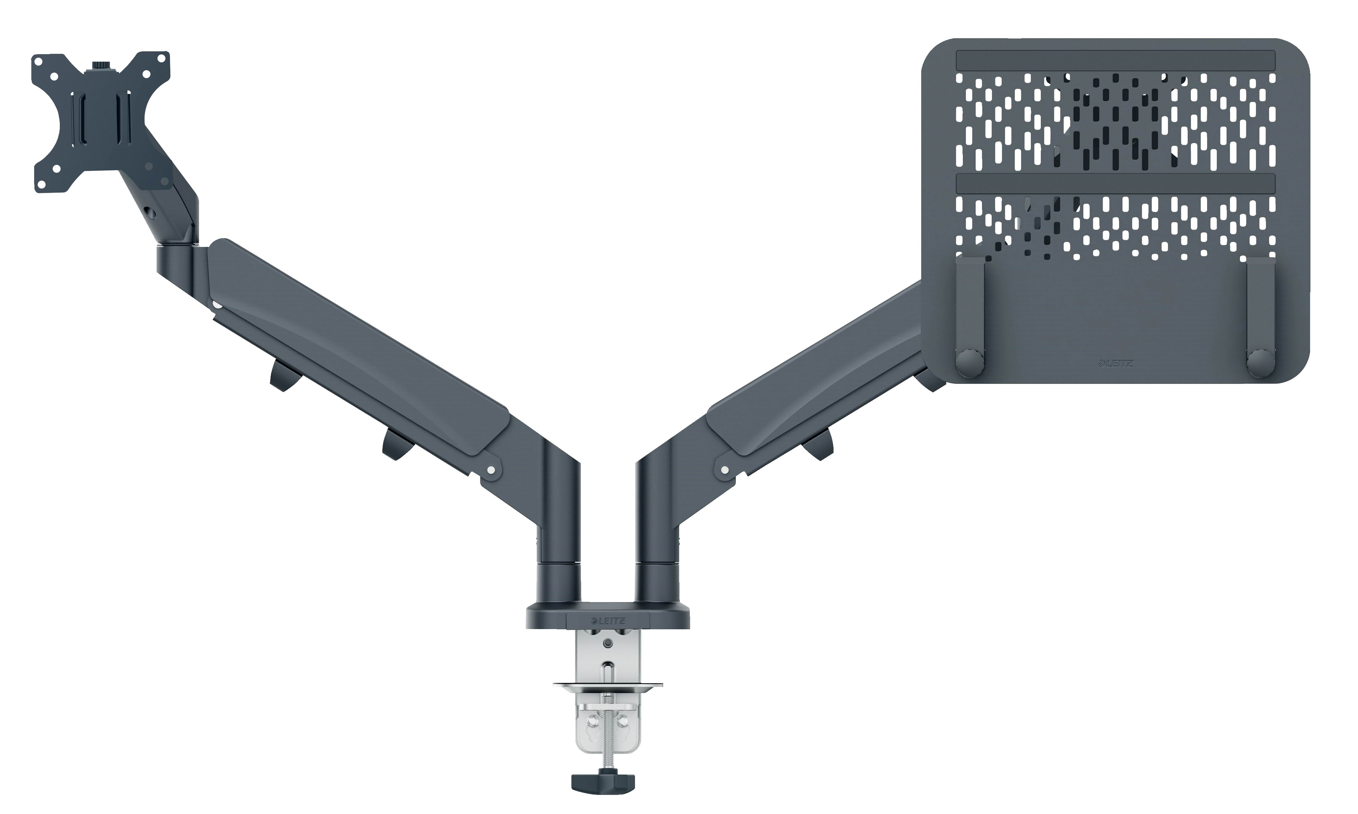 Leitz Ergo pladsbesparende dual monitor arm & laptop arm, Grå Skærmholder 65380089