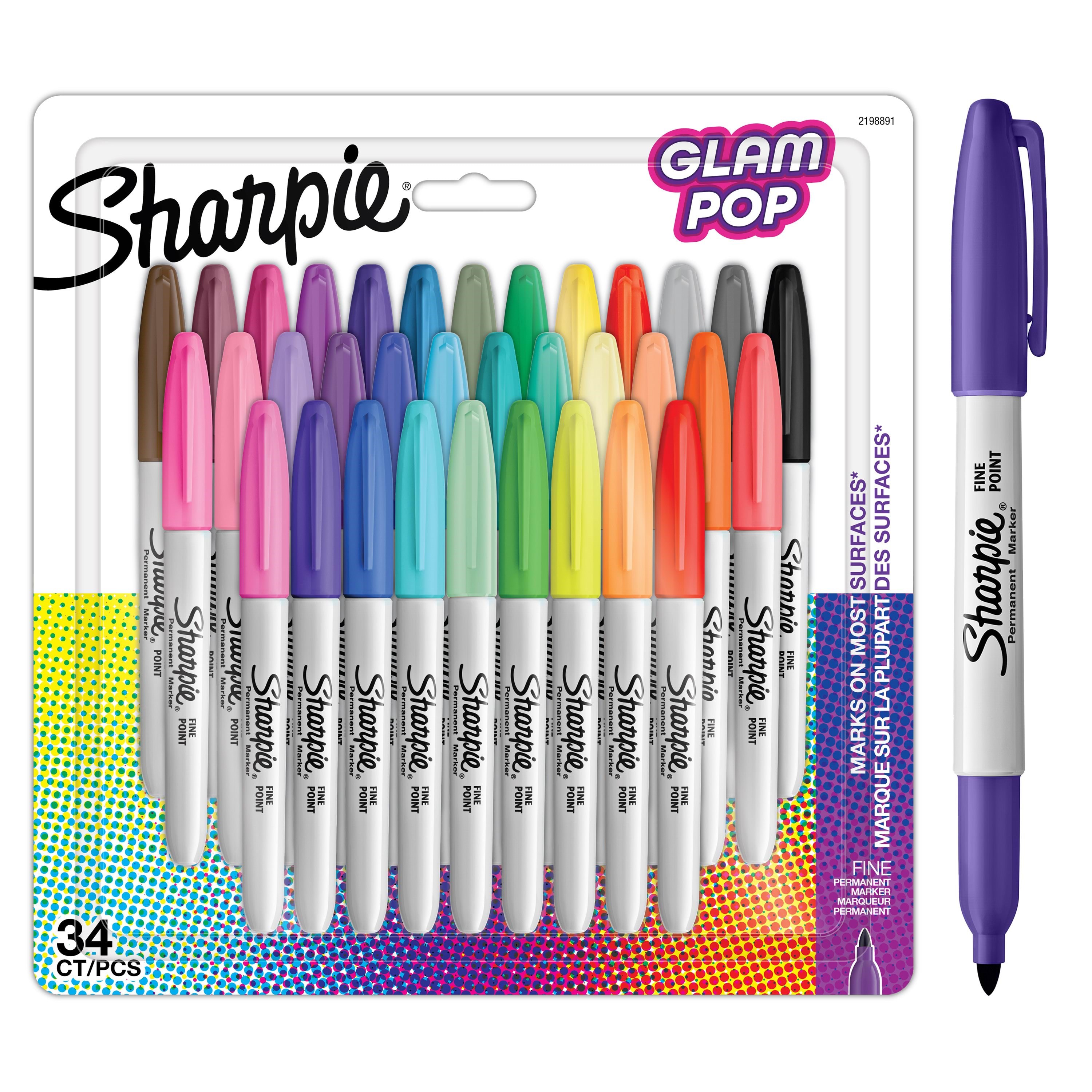 Sharpie Glam Pop Permanente Markers | Fin spids for fede detaljer | Assorterede livlige farver | 34 markerpenne