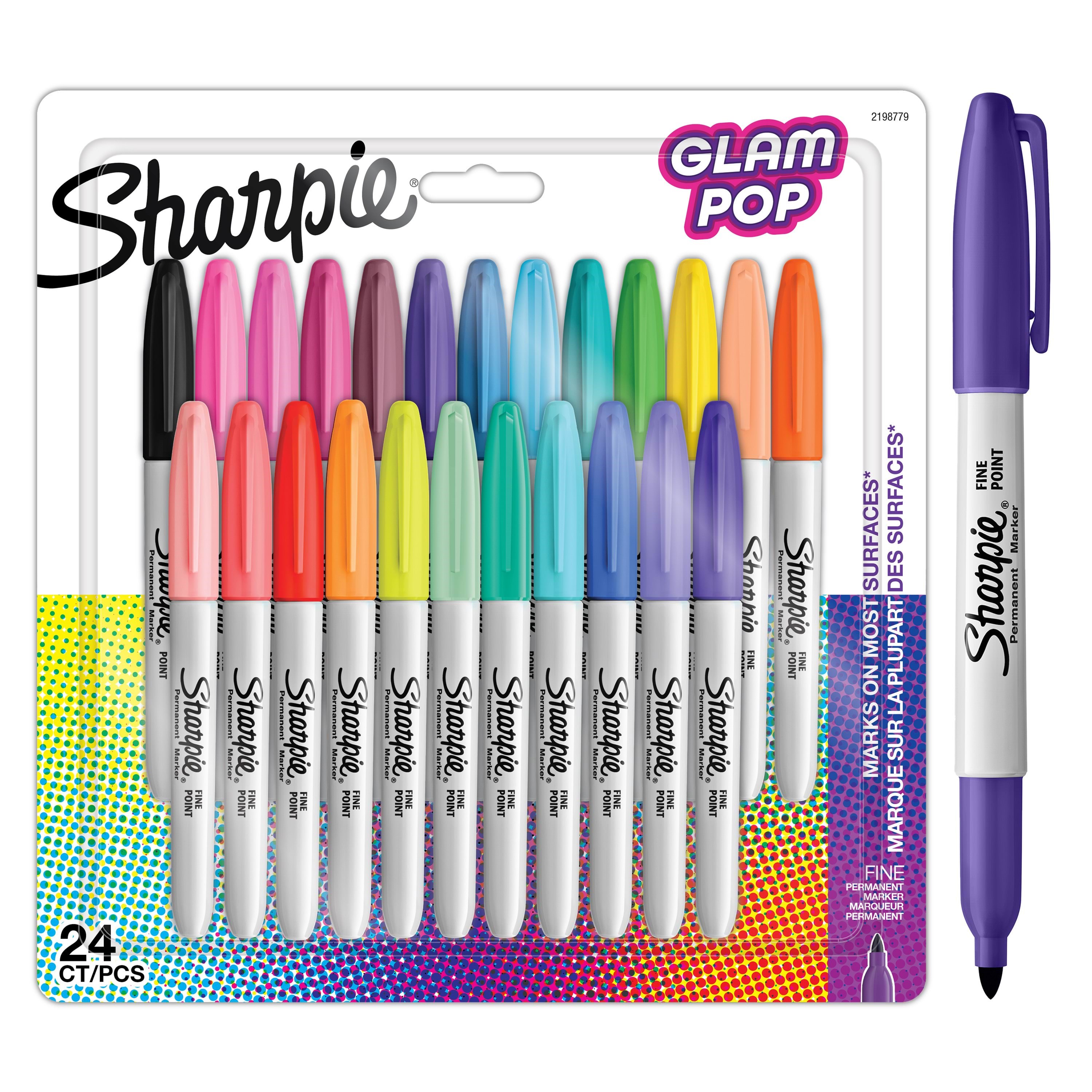 Sharpie Glam Pop Permanente Markers | Fin spids for fede detaljer | Assorterede livlige farver | 24 markerpenne Tegneværktøj 2198779