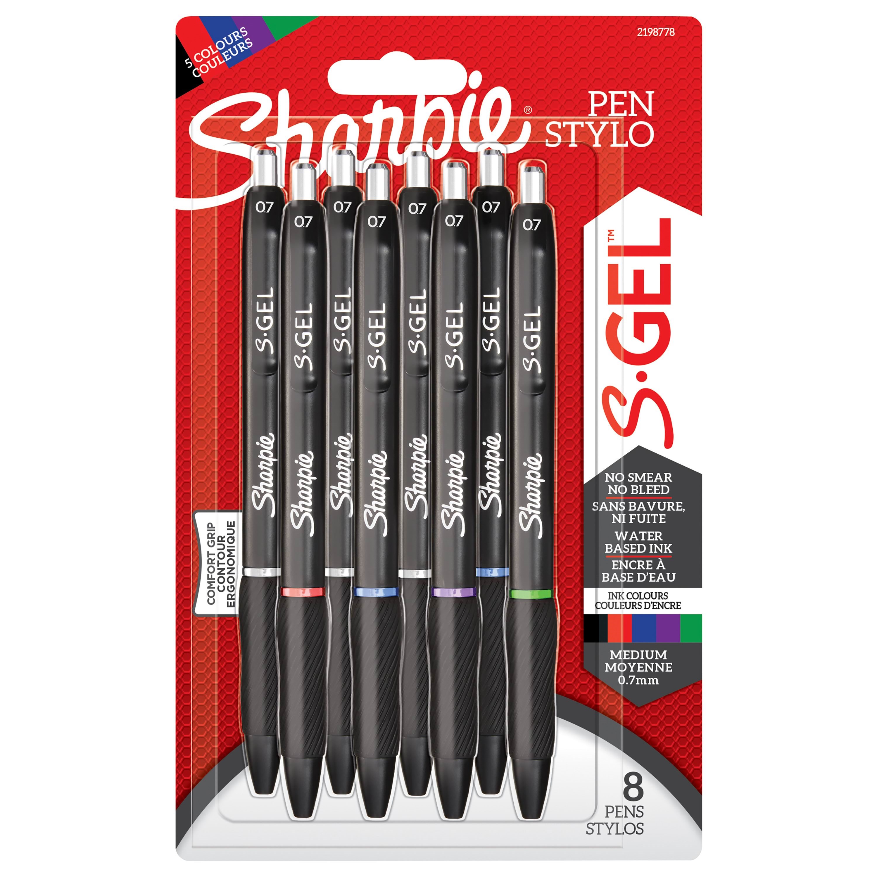 Sharpie S-gel | Gelpenne | Medium spids (0,7 mm) | Assorterede blækfarver | 8 Stk