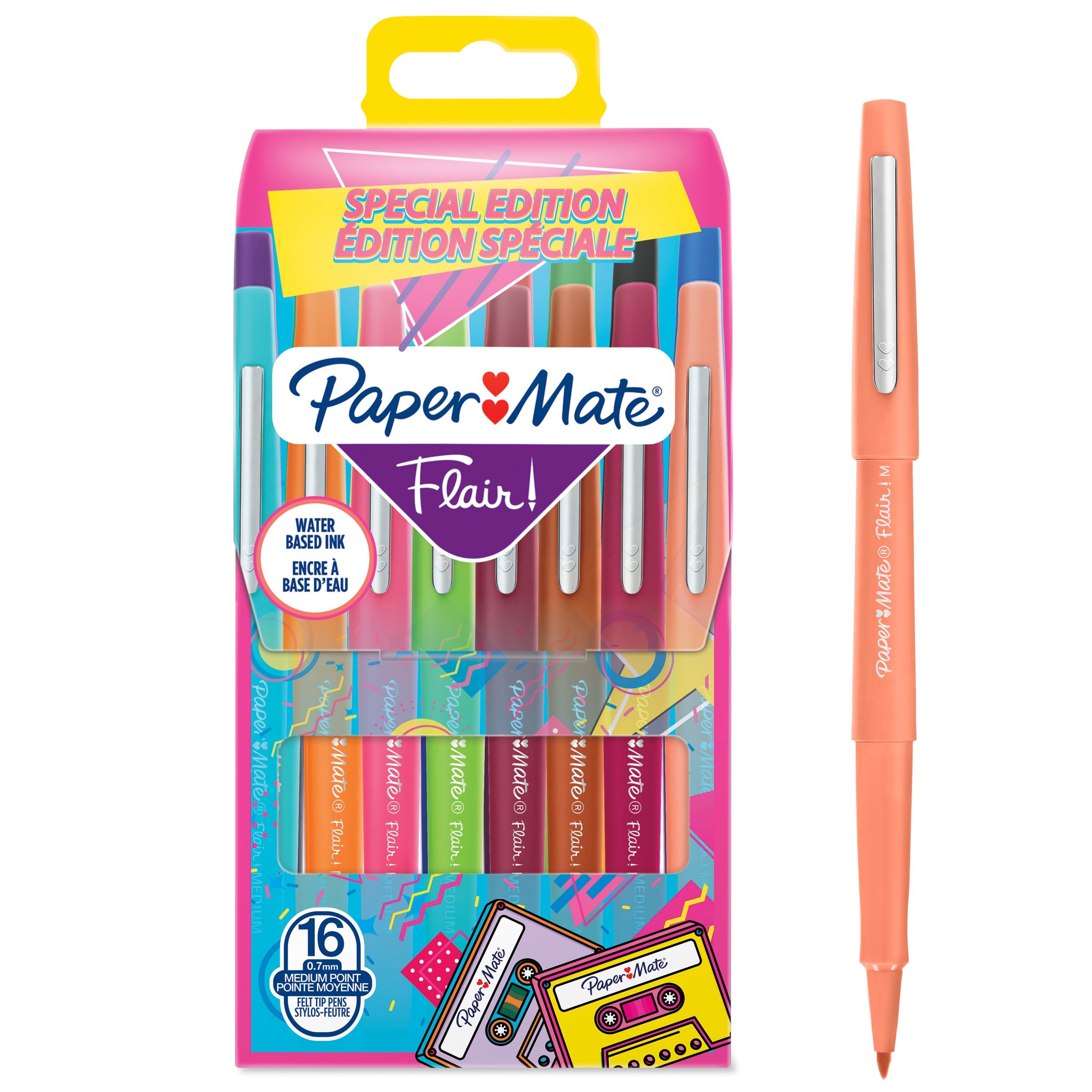 Paper Mate Flair Filtpenne | Mellempunkt (0,7 mm) | Assorterede retrofarver | 16 Stk