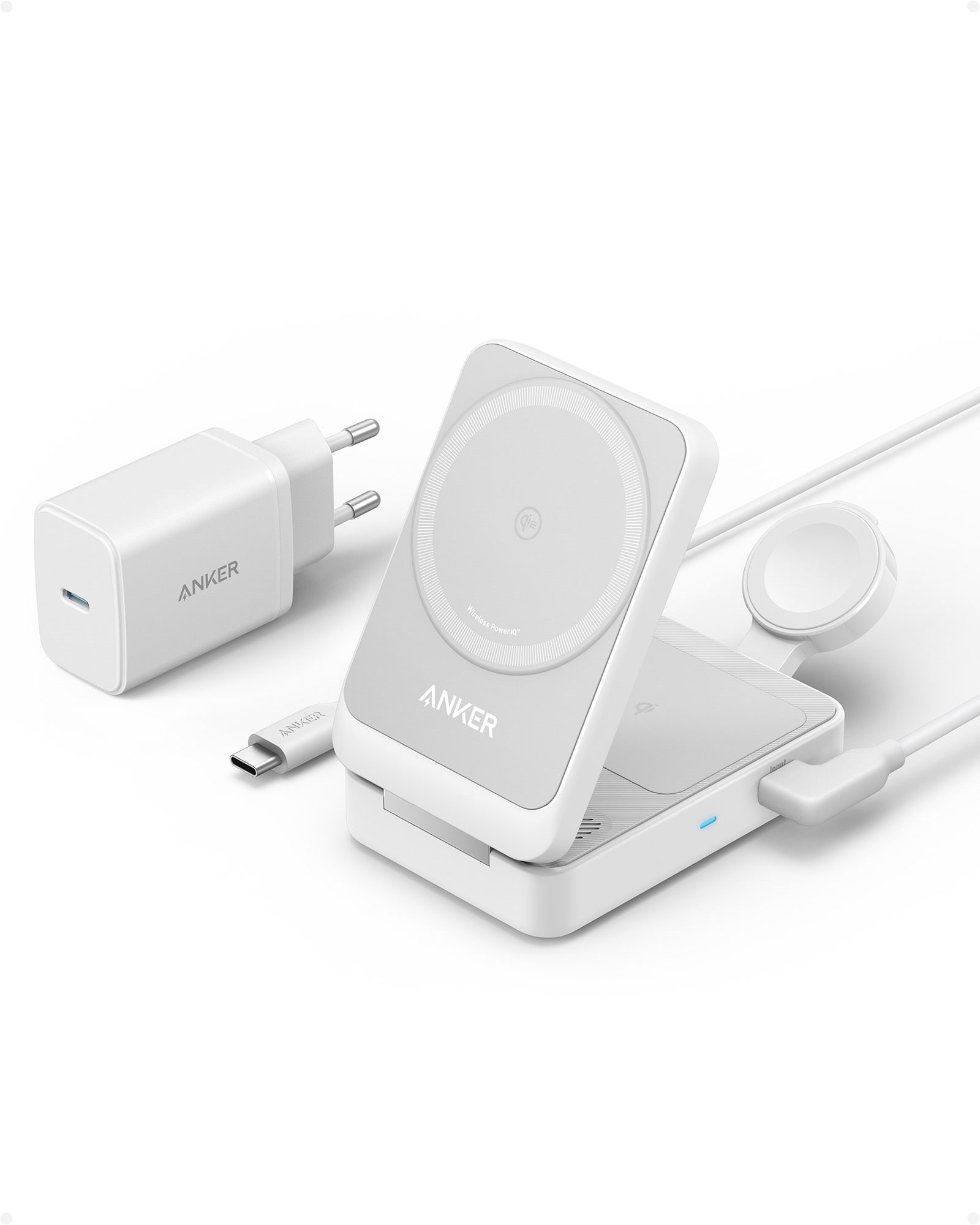 Anker MagGo Wireless Charging Station (Foldable 3-in-1) - White Mobil Oplader B2557321